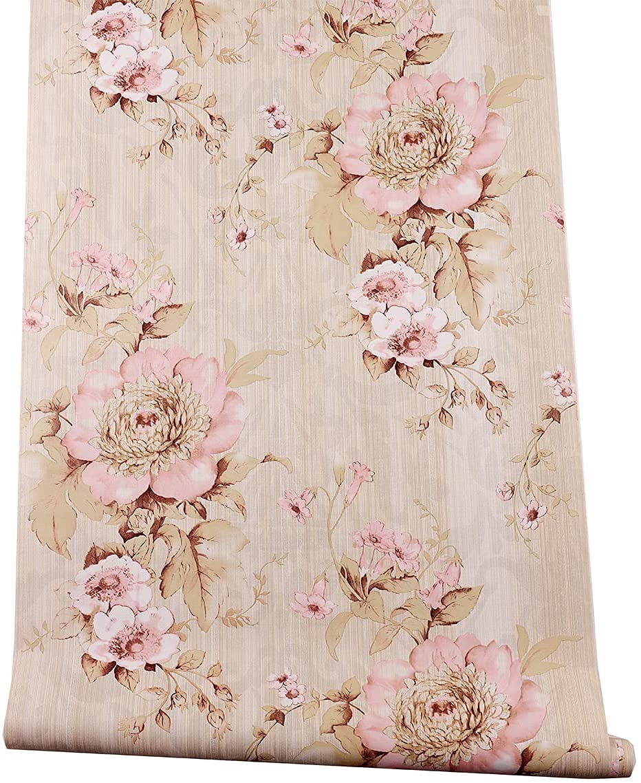 GLOW4U Self Adhesive Decorative Pink Peony Floral Contact Paper Shelf Liner Peel and Stick Removable Wallpaper for Shelves Drawer Furniture Wall Arts and Crafts Decoration (17.7x117 Inches)