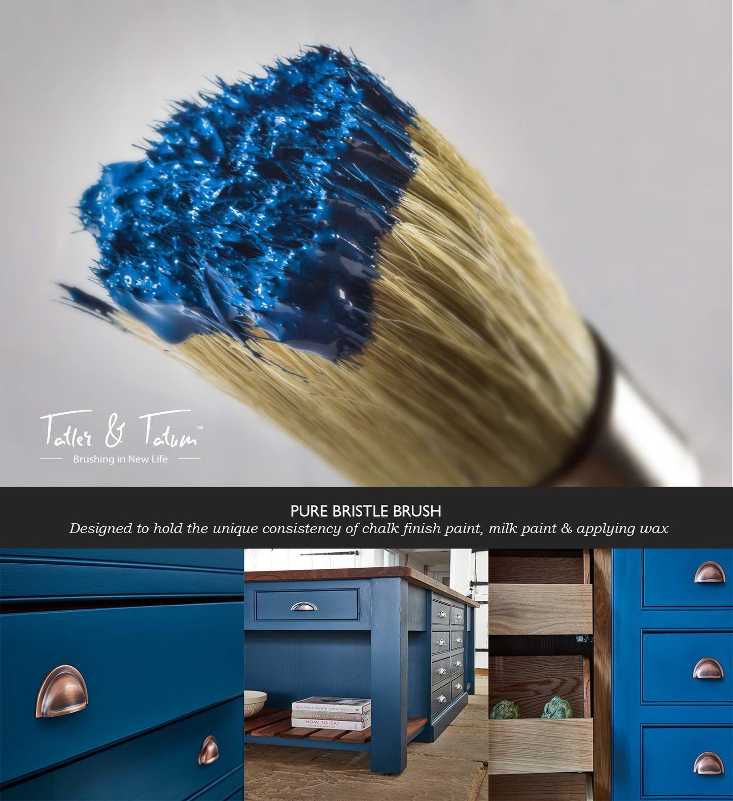 Chalk & Wax Paint Brush for Furniture - Painting or Waxing - Clear & Dark Soft Wax - Compatible with Annie Sloan Chalk Paint, Milk Paint, Home Decor, Stencils - Natural Pure Bristles