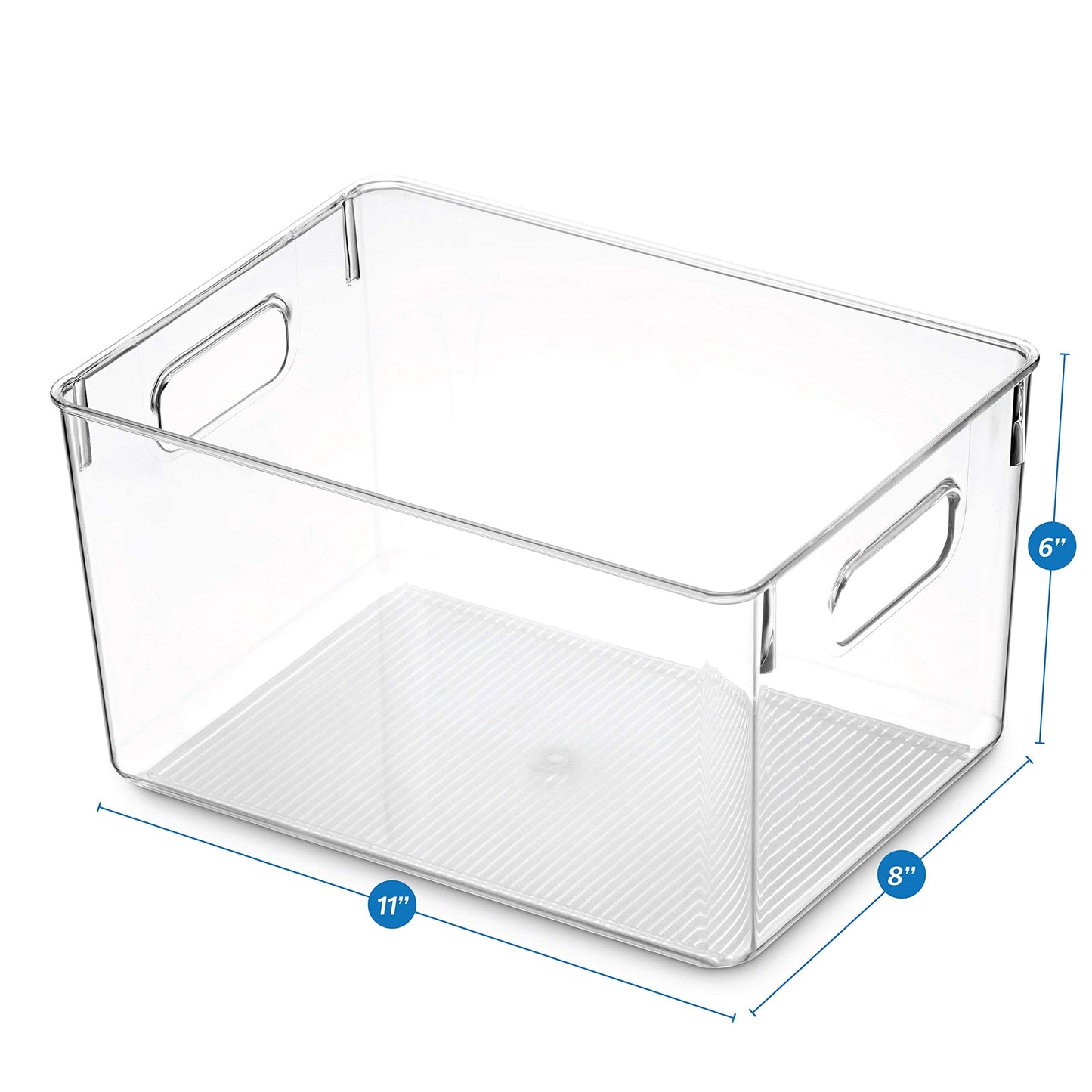 Set Of 4 Clear Pantry Organizer Bins Household Plastic Food Storage Basket with Cutout Handles for Kitchen, Countertops, Cabinets, Refrigerator, Freezer, Bedrooms, Bathrooms - 11" Wide