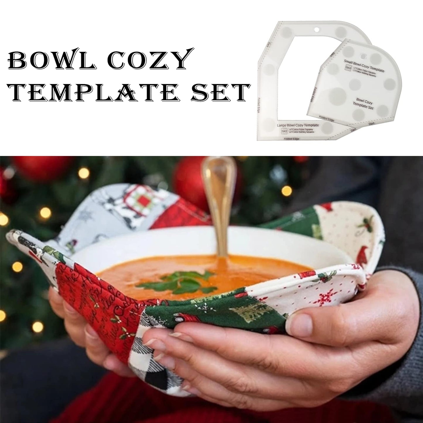 AWOLEDIT Bowl Cozy Template Cutting Ruler Set, 2022 New Clear Acrylic Bowl Wrap, Bowl Cozy Pattern Template for Sewing Pattern Template Kitchen Sewing Art Craft for DIY (8 Inch, White)