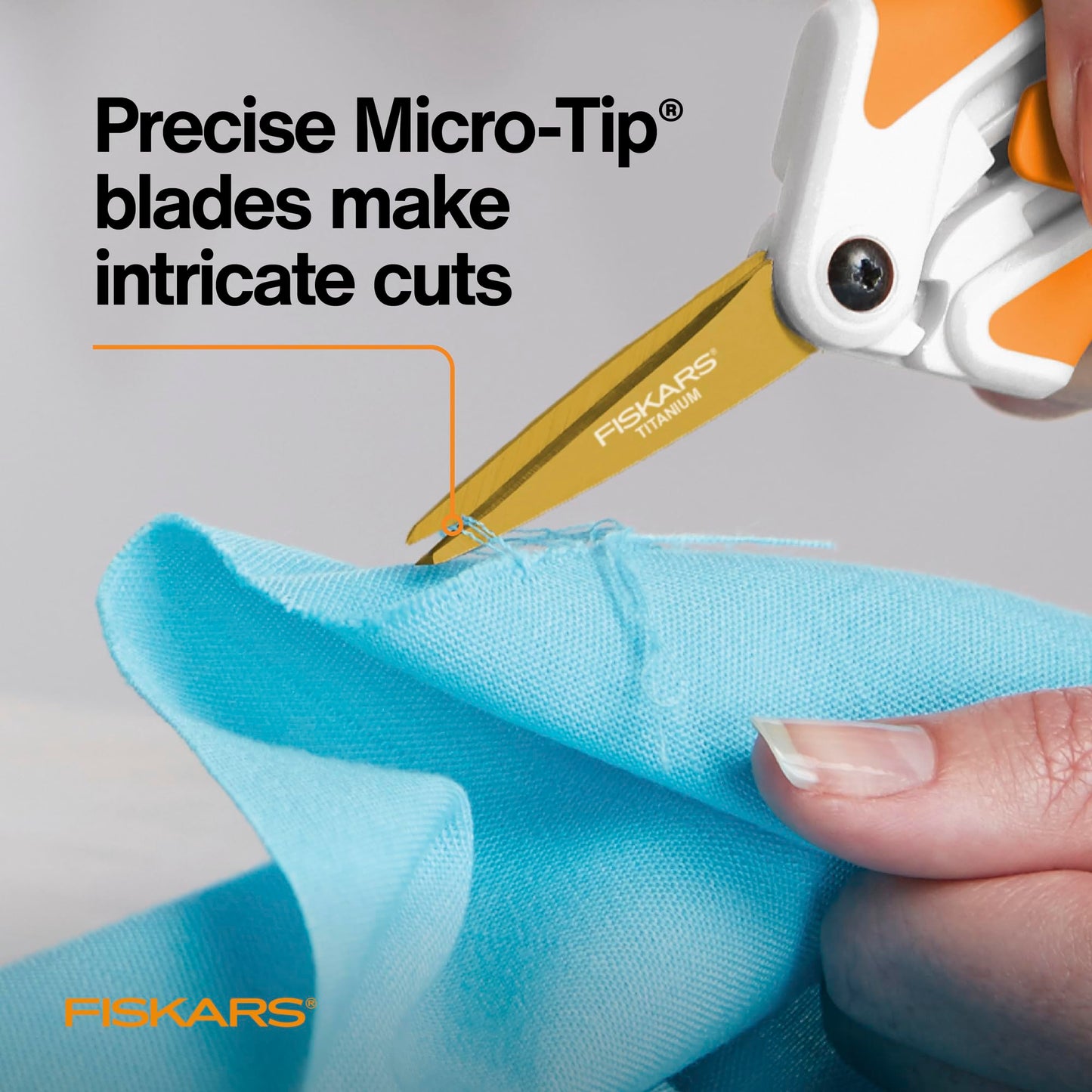 Fiskars Premier No. 5 Micro-Tip Easy Action Titanium Scissors - Stainless Steel Fabric and Mixed Media Scissors - Arts and Crafts - Orange