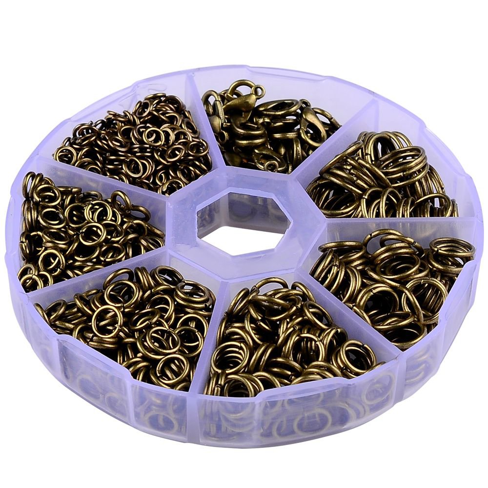 Supla Open Jump Rings 4mm 5mm 6mm 7mm 8mm 10mm 21 Gauge and 19 Gauge,Lobster Claw Clasp 12 x 7mm for jewlery Making findings(Antique Bronze)
