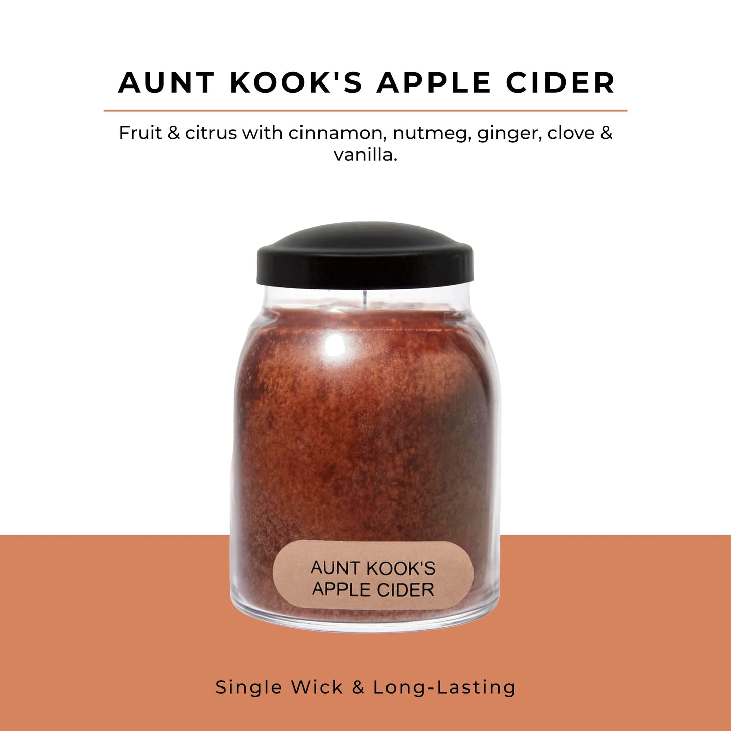 A Cheerful Giver - Aunt Kook's Apple Cider Baby Scented Glass Jar Candle (6oz) with Lid & True to Life Fragrance Made in USA