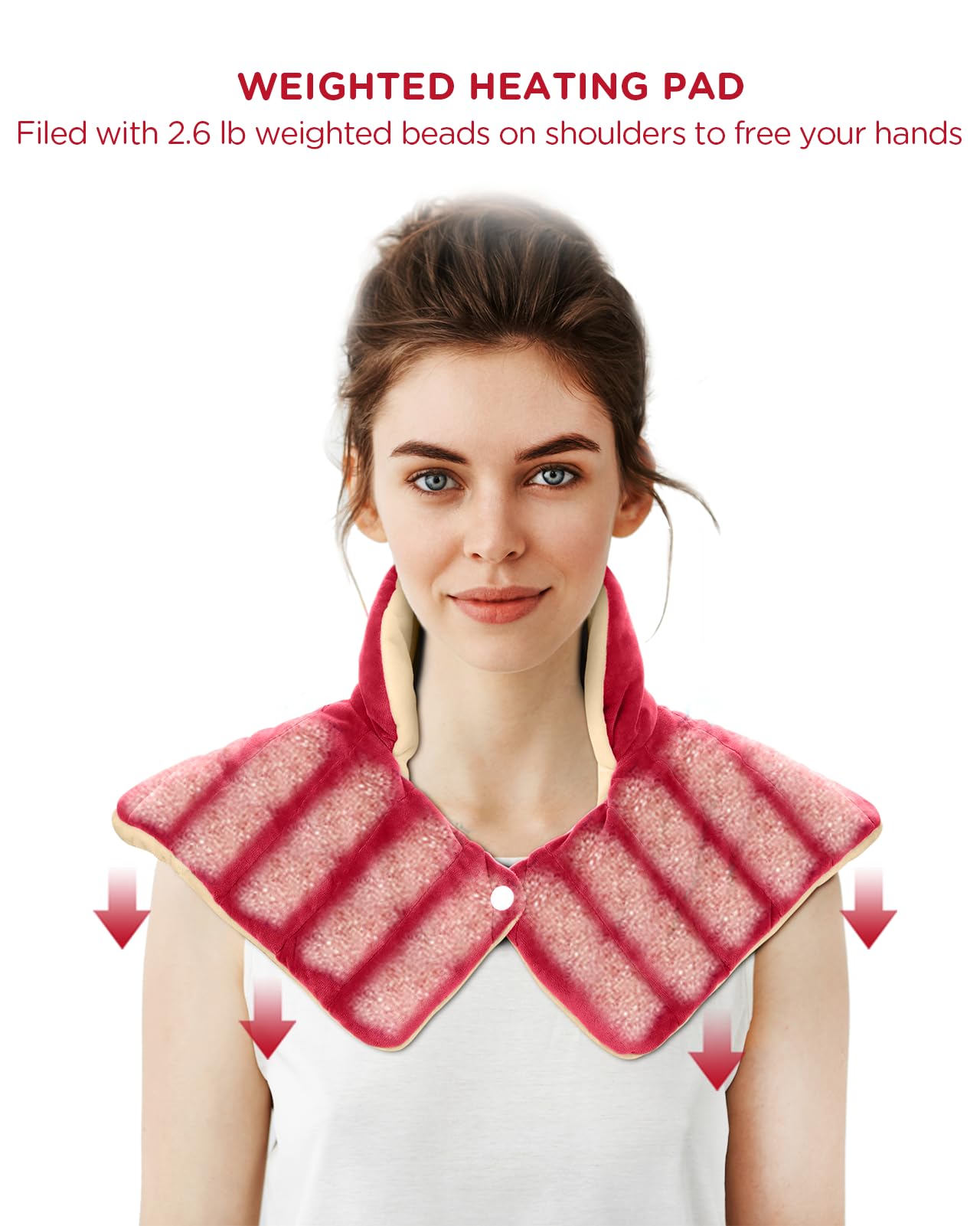 Heating Pad for Neck and Shoulders and Back Pain Relief, Comfytemp Fathers Day Dad Gifts, FSA HSA Eligible Weighted Electric Heat Pad, 2.6lb Large Heated Wrap, Women Men Mom Dad Birthday Gifts, Red