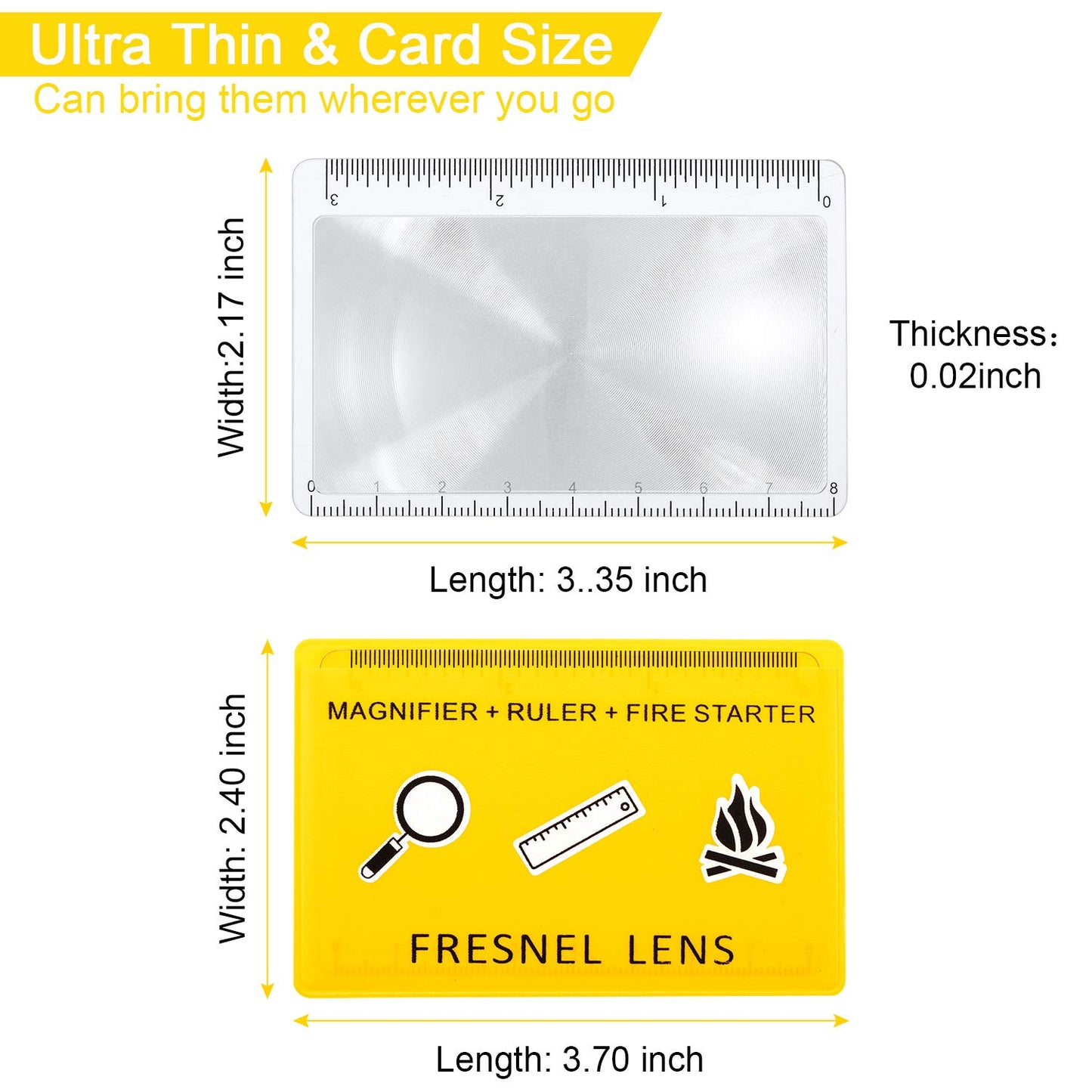 20 Pieces Fresnel Lens Credit Card Magnifier Pocket Plastic Ruler Starting Solar Fire Emergency Bushcraft Survival Compact Outdoor Leisure Classroom
