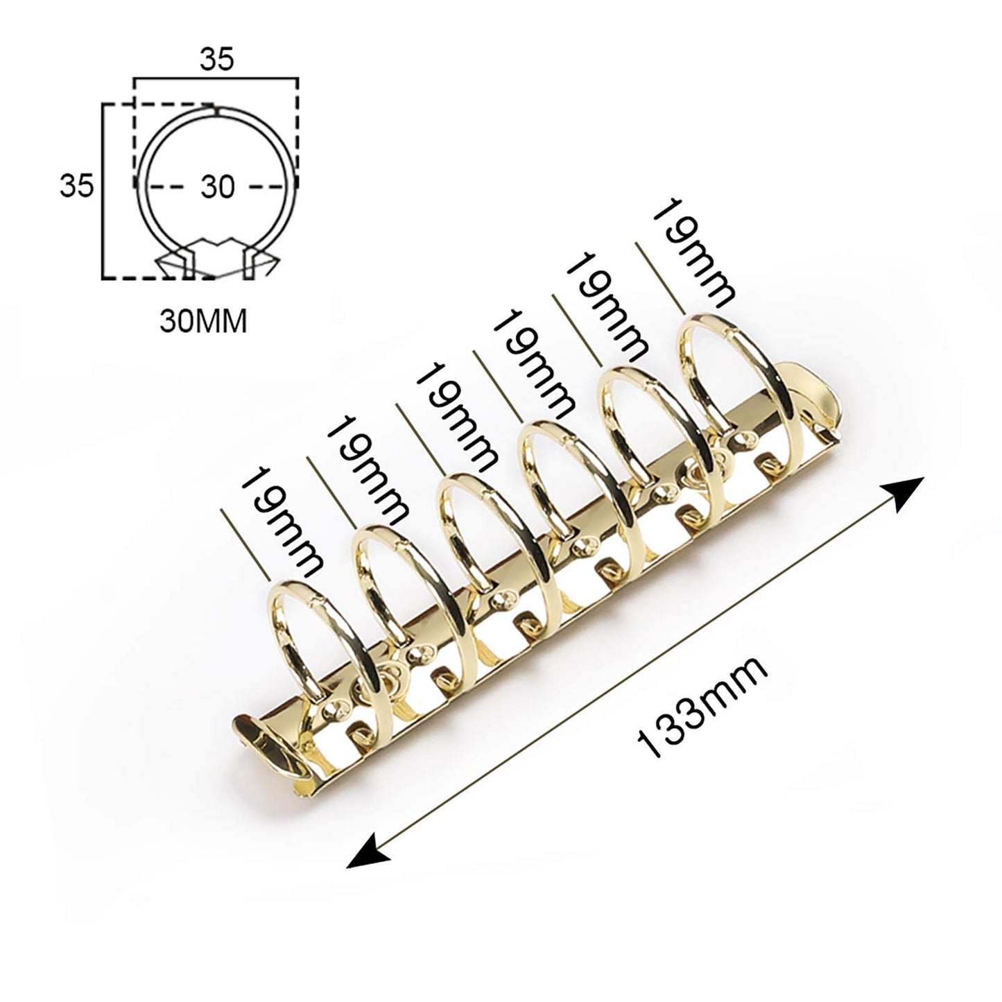 Moterm 2 Pieces 6-Hole Ring Binder Mechanisms Replacement Kit for Binder Planners (A7 Size, Gold Color, 30mm)