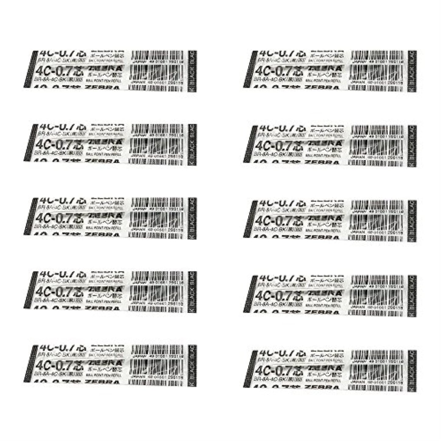 10pcs Zebra 4C-0.7 0.7mm Refill (Box Set) - Black Ink