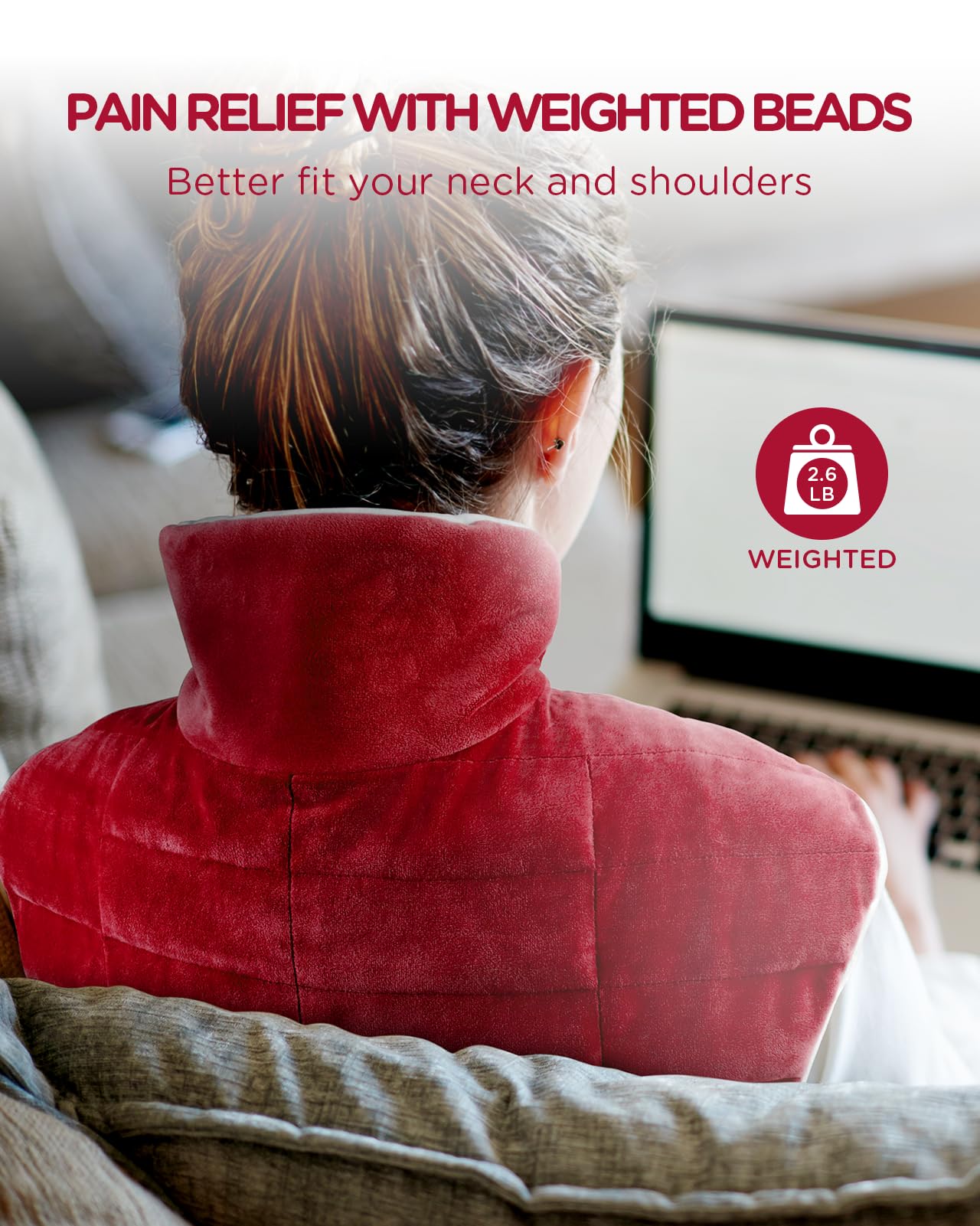 Heating Pad for Neck and Shoulders and Back Pain Relief, Comfytemp Fathers Day Dad Gifts, FSA HSA Eligible Weighted Electric Heat Pad, 2.6lb Large Heated Wrap, Women Men Mom Dad Birthday Gifts, Red