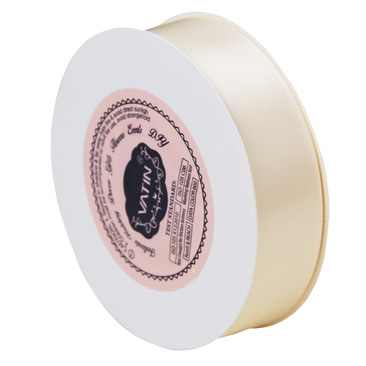 VATIN 1 inch Double Faced Polyester Satin Ribbon Deep Cream -Continuous 25 Yard Spool, Perfect for Wedding, Wreath, Baby Shower,Packing and Other Projects.