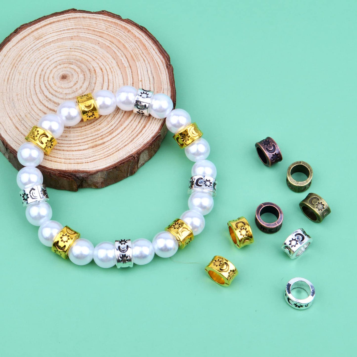 200pcs 8mm Antique Spacer Beads Round Rondelle Beads European 5.5mm Hole for Bracelet Necklace DIY Jewelry Making,4 Colors