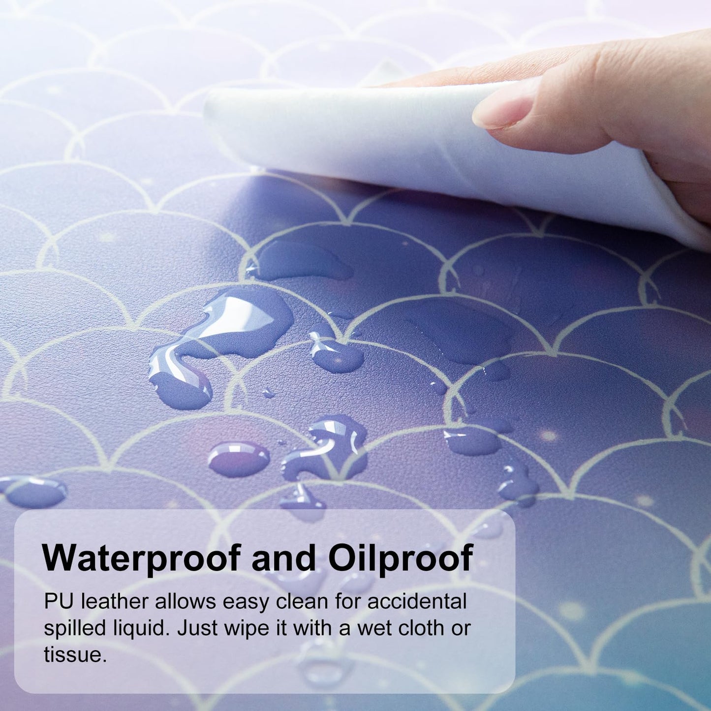 QIYI Multifunctional Office Desk Pad, Water-Resistant PU Leather Mouse Pad, Home Décor Large Desk Organizer Mat, Non Slip Base Writing Pads for Home & Office 31.5" x 15.7" - Mermaid Scales