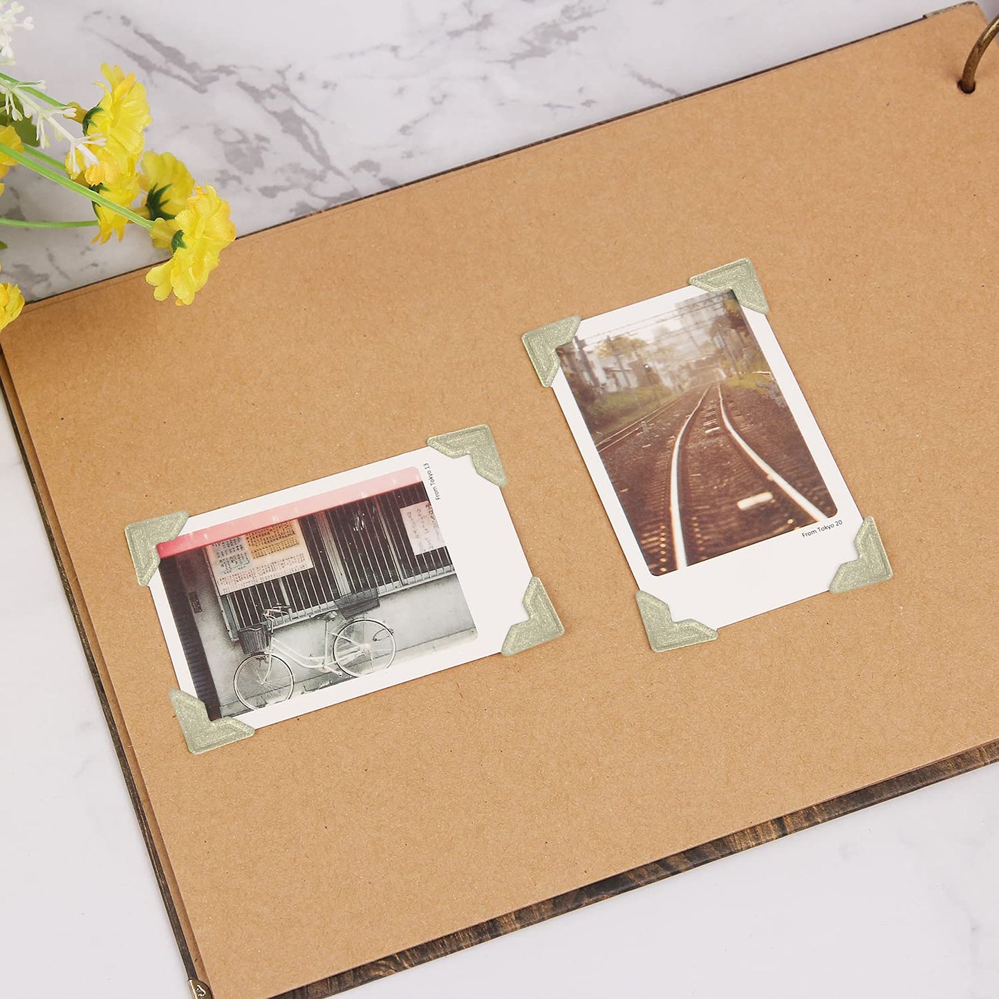 GOONAVI 10 Sheets 240 Pcs Shiny Gold Photo Corners Mounting Self Adhesive for DIY Photo Album Journal
