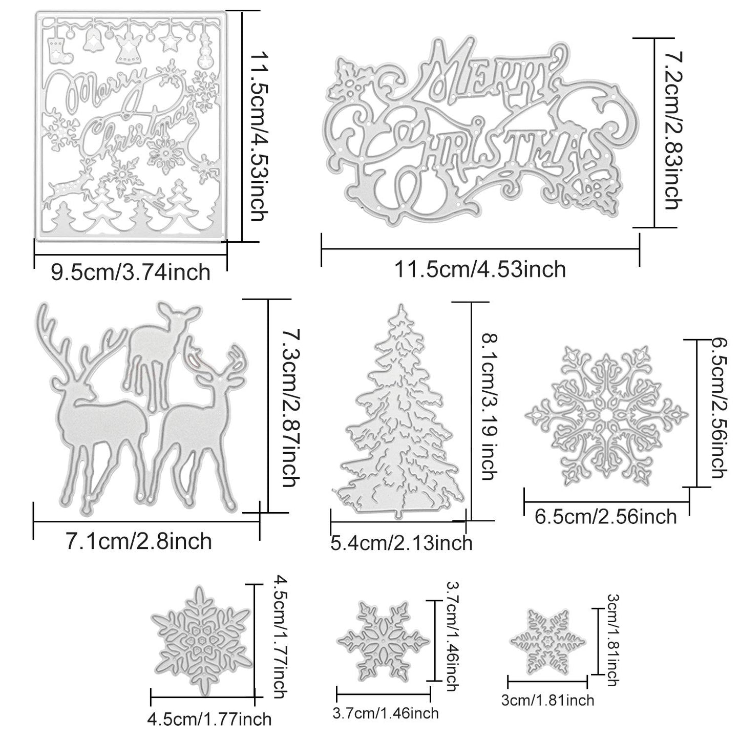 8 Pieces Christmas Tree Snowflake Cutting Dies Christmas Metal Stencils for DIY Scrapbook Card Making Supplies