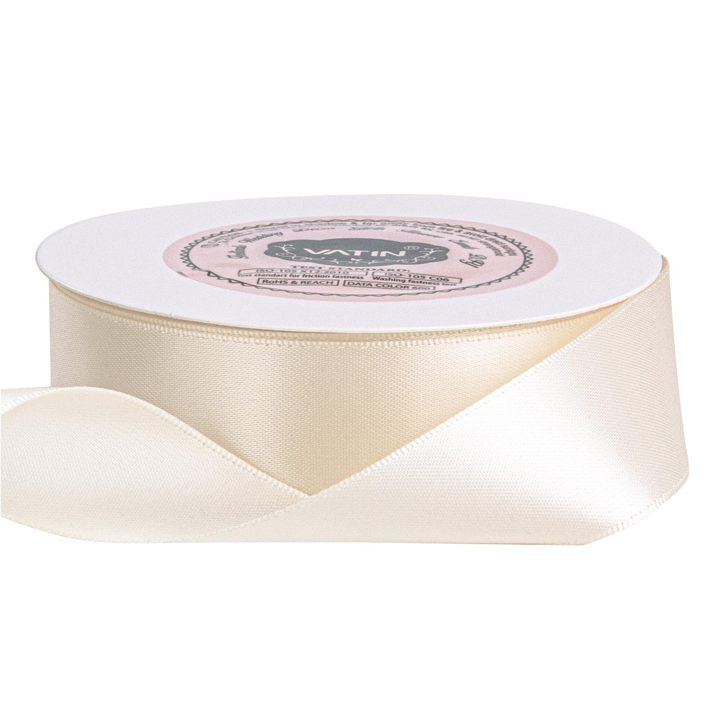 VATIN 1 inch Cream Double Faced Polyester Satin Ribbon -Continuous 25 Yard Spool, Perfect for Wedding, Wreath, Baby Shower,Packing and Other Projects