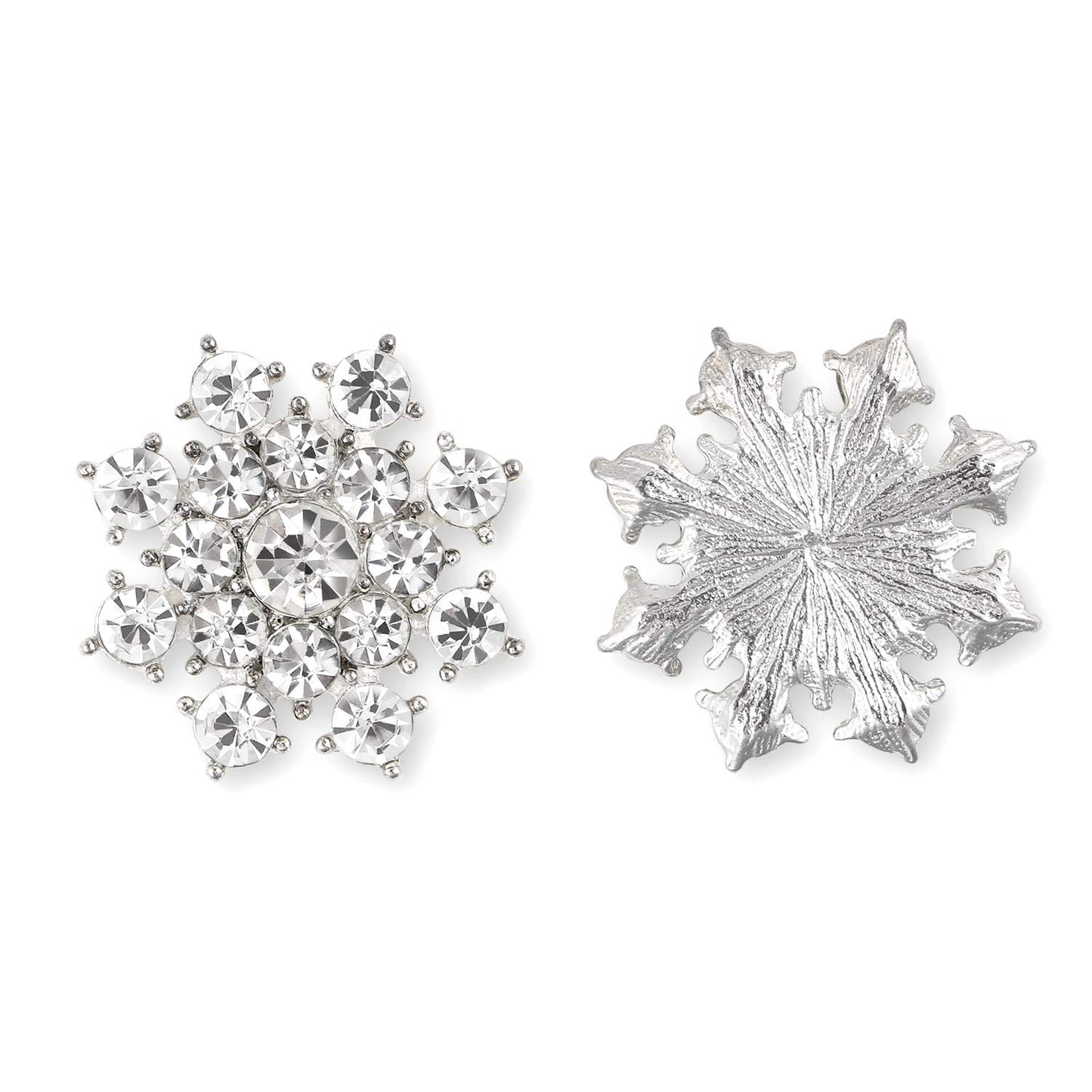 Silver Crystal Snowflake Rhinestone Applique Embellishments - YIMIL Flat Back Rhinestone Embellishments for Buttons Brooches Crafts Flower Hair Accessories, Pack of 24.