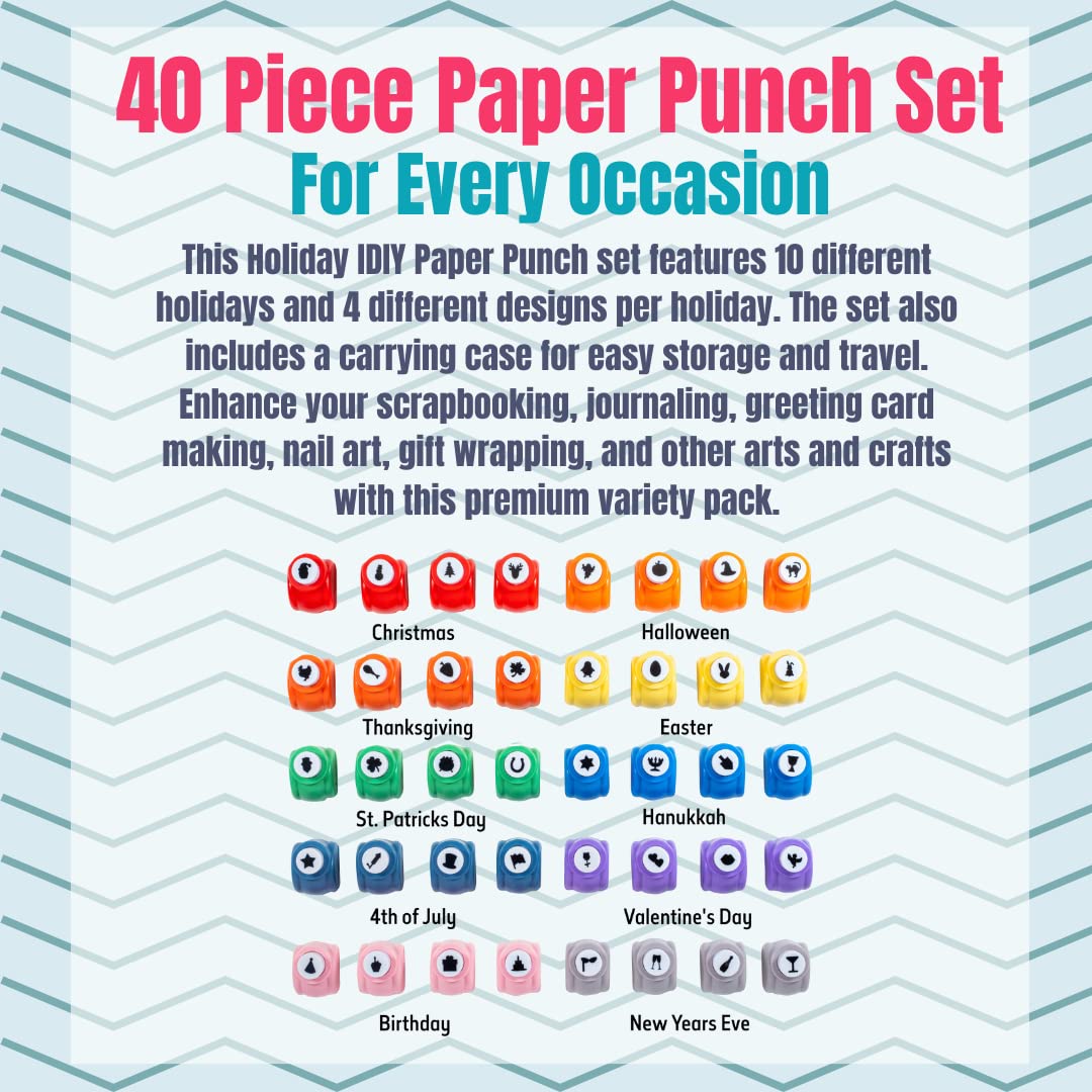 Every Occasion Year Round Scrapbook Paper Punchers-40 Unique Designs for Holiday-Easter, St. Patricks Day, Easter, DIY Craft Kit & Accessory, Mother's Day Card Confetti Invitation Making Kid Adult