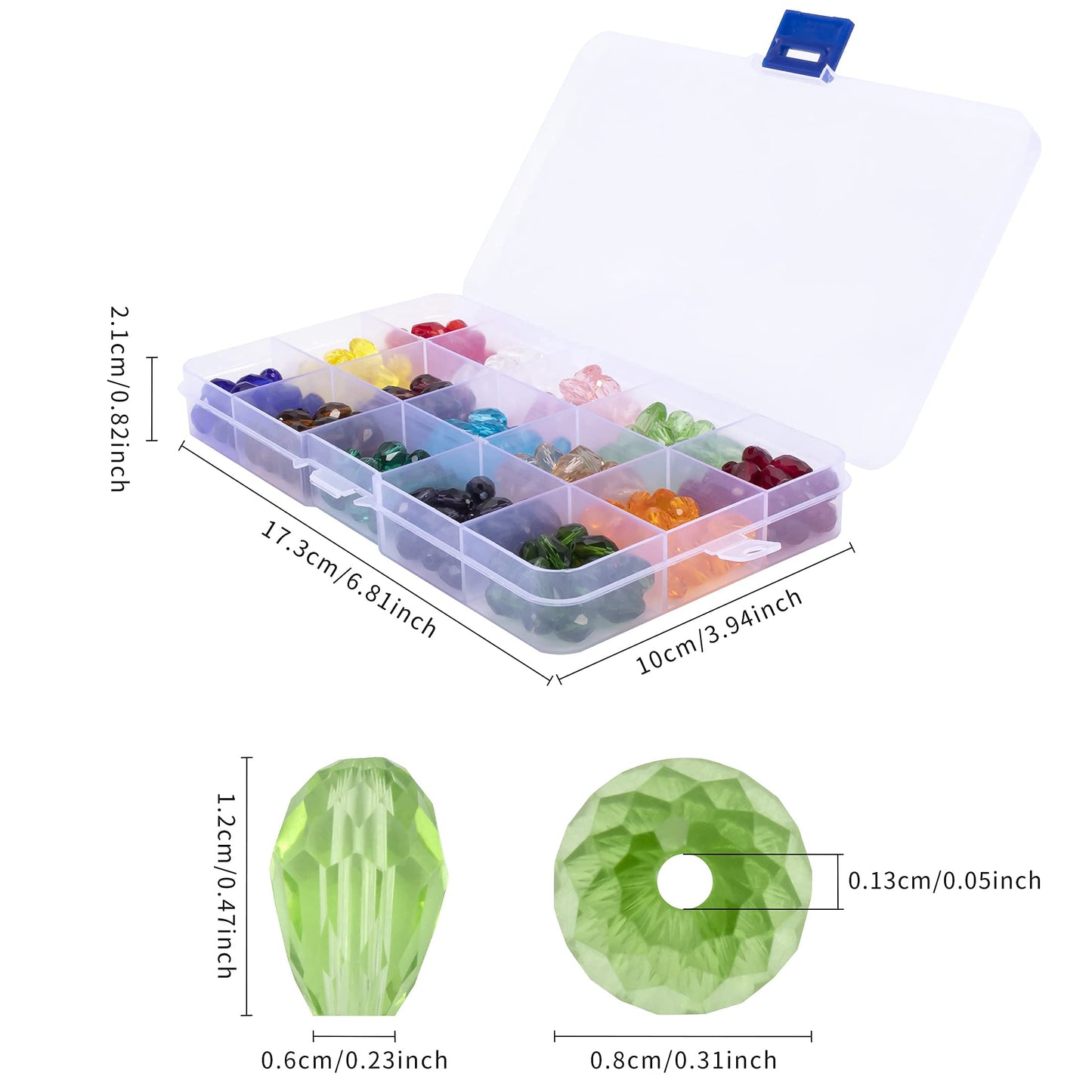 MissAudrey 300Pcs Teardrop Glass Beads for Jewelry Making 8x12mm Faceted Vertical Hole Crystal Spacer Beads Assortments for DIY Bracelet Necklace Earrings Crafts with Container Box