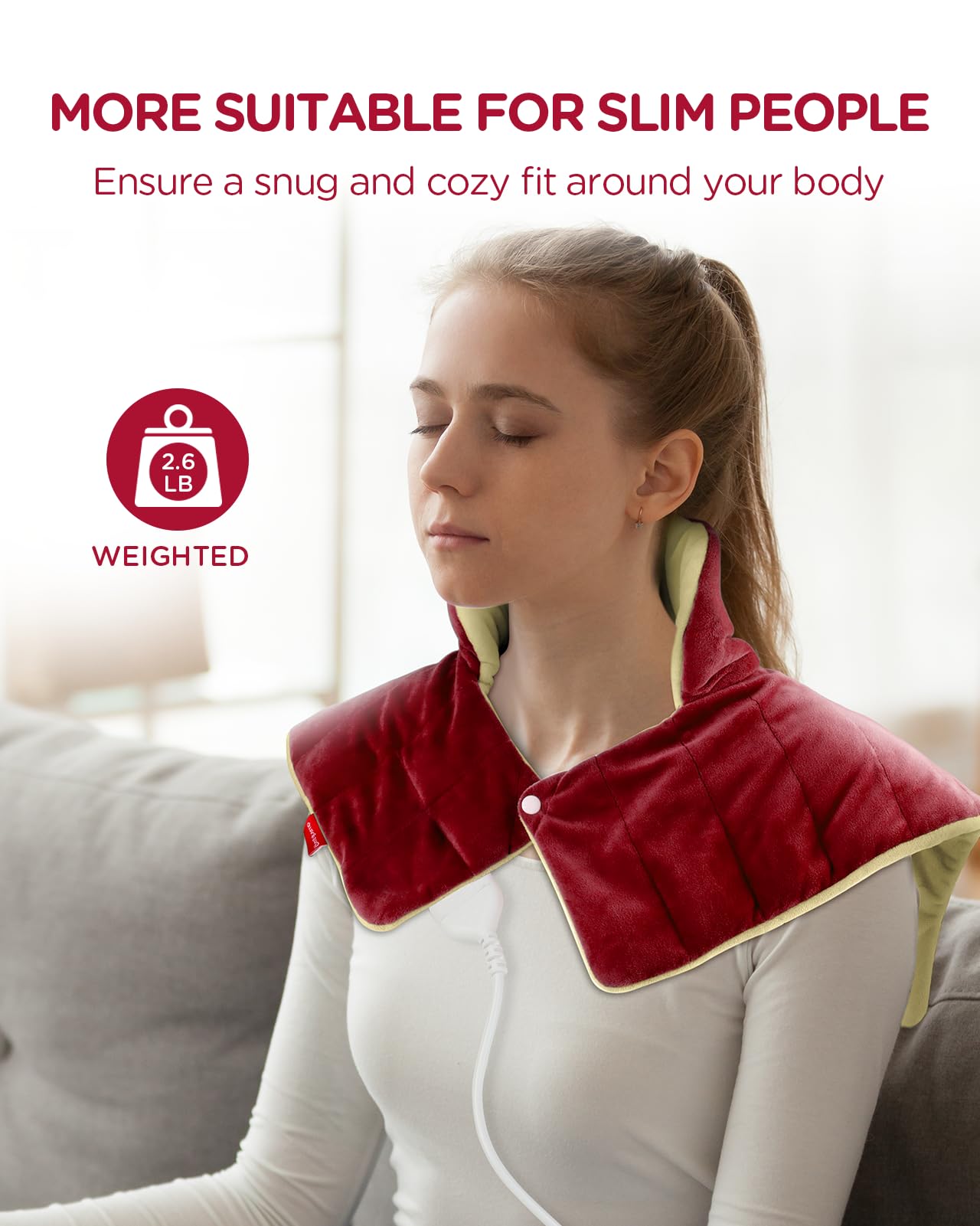 Heating Pad for Neck and Shoulders and Back Pain Relief, Comfytemp Fathers Day Dad Gifts, FSA HSA Eligible Weighted Electric Heat Pad, 2.6lb Large Heated Wrap, Women Men Mom Dad Birthday Gifts, Red