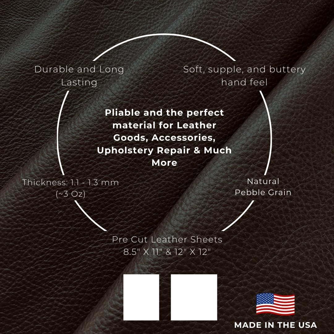 Natural Grain Cow Leather: 8.5'' x 11'' Pre Cut Leather Pieces (Red, 1 Piece)