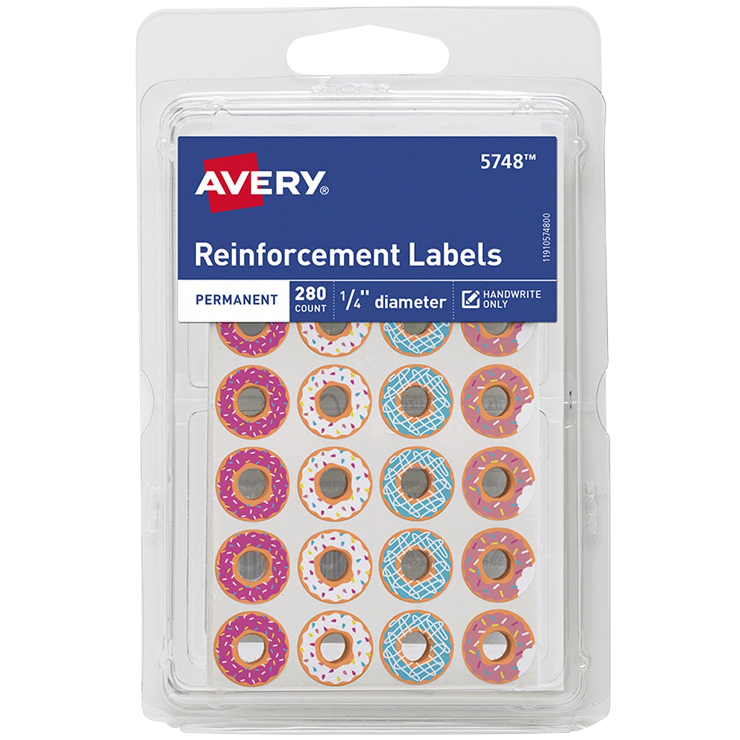 Avery Fashion Reinforcement Labels, Assorted Donut Designs, 1/4 Diameter, Pack of 280 (5748)