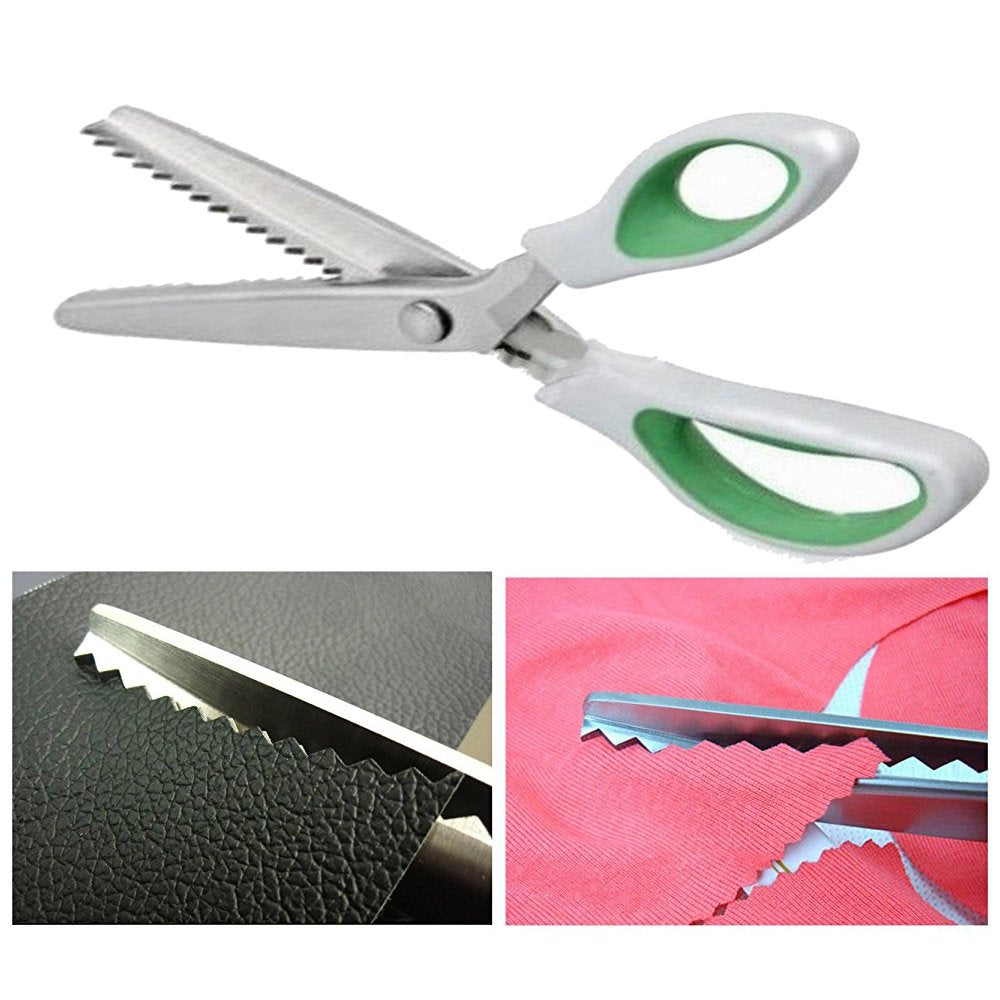 JISTL Green Pinking Shears Comfort Grips Crafts Zig Zag Cut Sewing Scissors,Professional Handheld Dressmaking