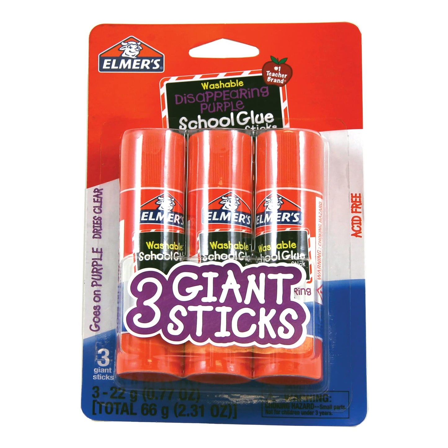 Elmer's Disappearing Purple School Glue Sticks, Washable, 22 Grams, 3 Count