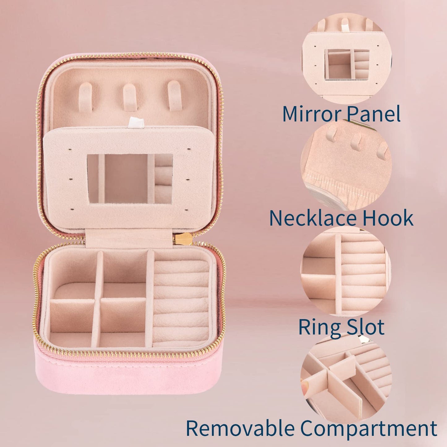 Travel Velvet Jewelry Box with Mirror, Mini Gifts Case for Women Girls, Small Portable Organizer Boxes for Rings Earrings Necklaces Bracelets