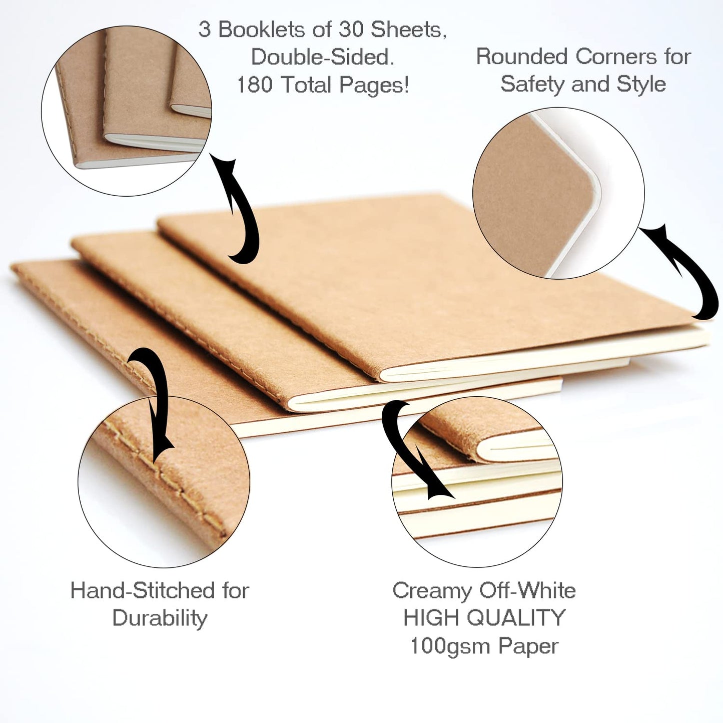 Wanderings® Traveler's Notebook Refill Inserts - 8.25 x 4.25 Inch (21cm x 11cm) - Lined Paper - Set of 3 - Journal Refills for Leather Travel Journals, Writers, Diaries and Planners