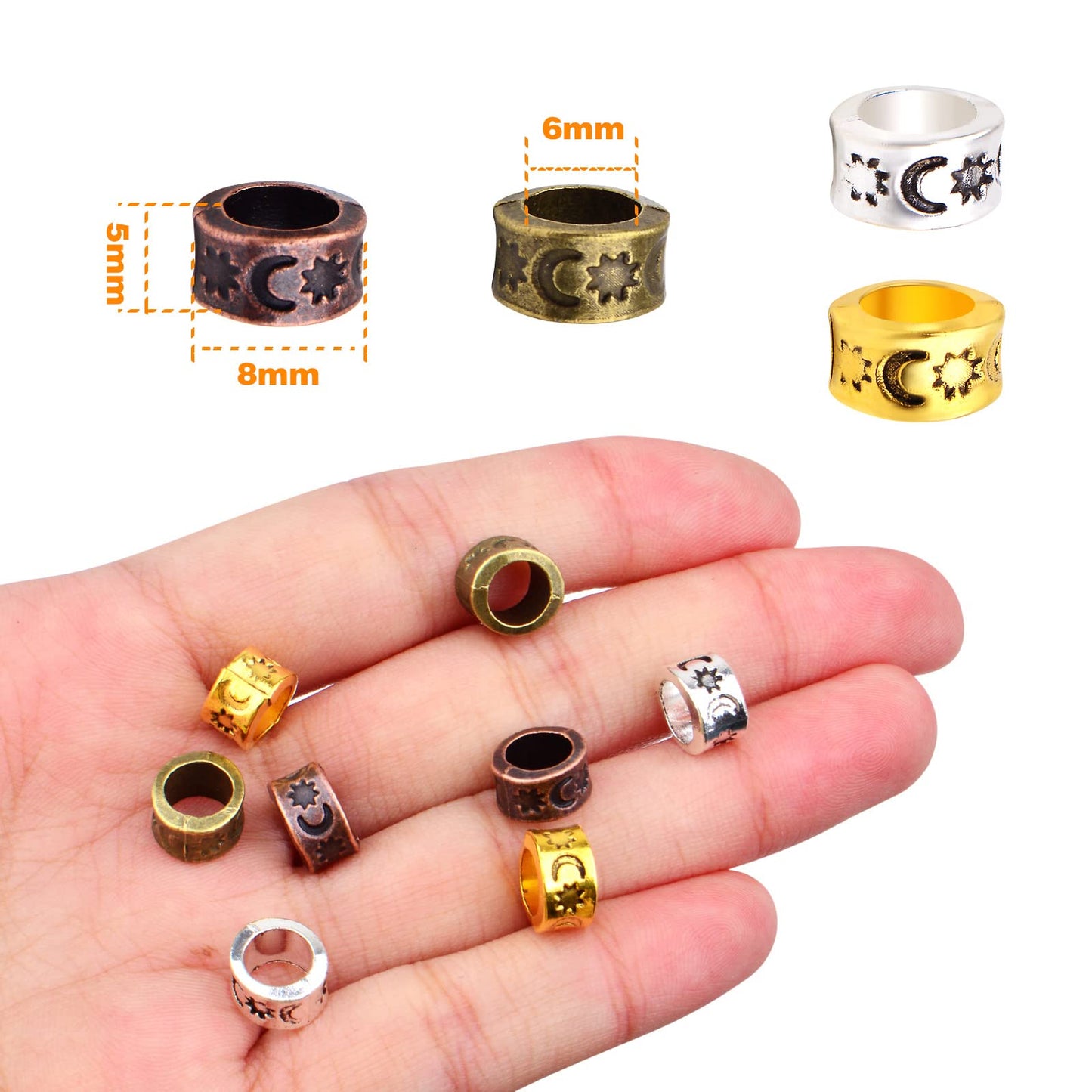 200pcs 8mm Antique Spacer Beads Round Rondelle Beads European 5.5mm Hole for Bracelet Necklace DIY Jewelry Making,4 Colors