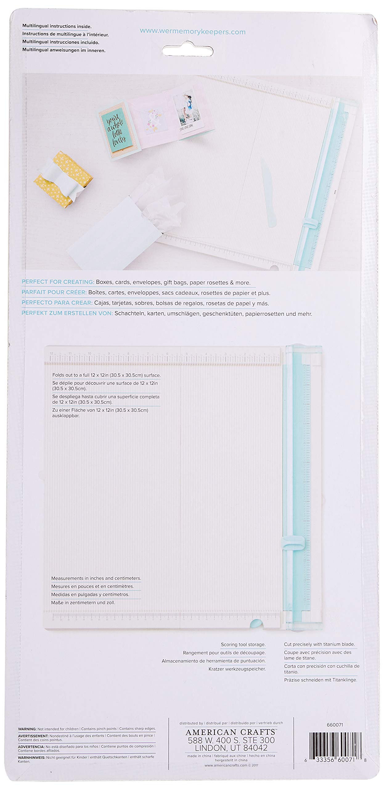 We R Memory Keepers Trim and Score Board, Includes 12x12 Inch Board and One Scoring Tool, Cuts Large Scrapbook Pages, Small Embellishments, Sturdy Locking, Precise Blades, with Storage Compartment