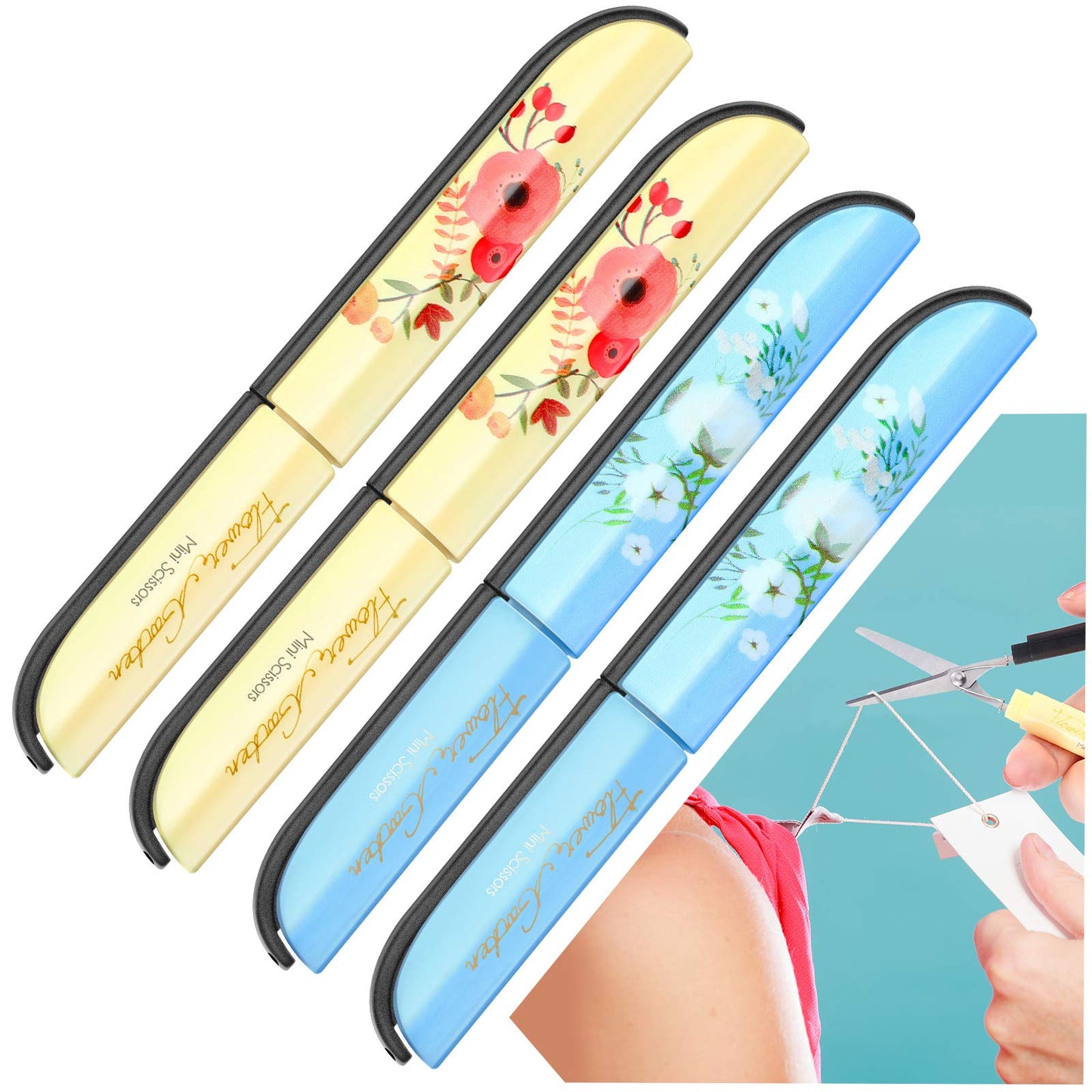 4 Pieces Pen Style Scissors Folding Paper Cutting Scissors Pocket Portable Safe Scissors for Home Office School DIY