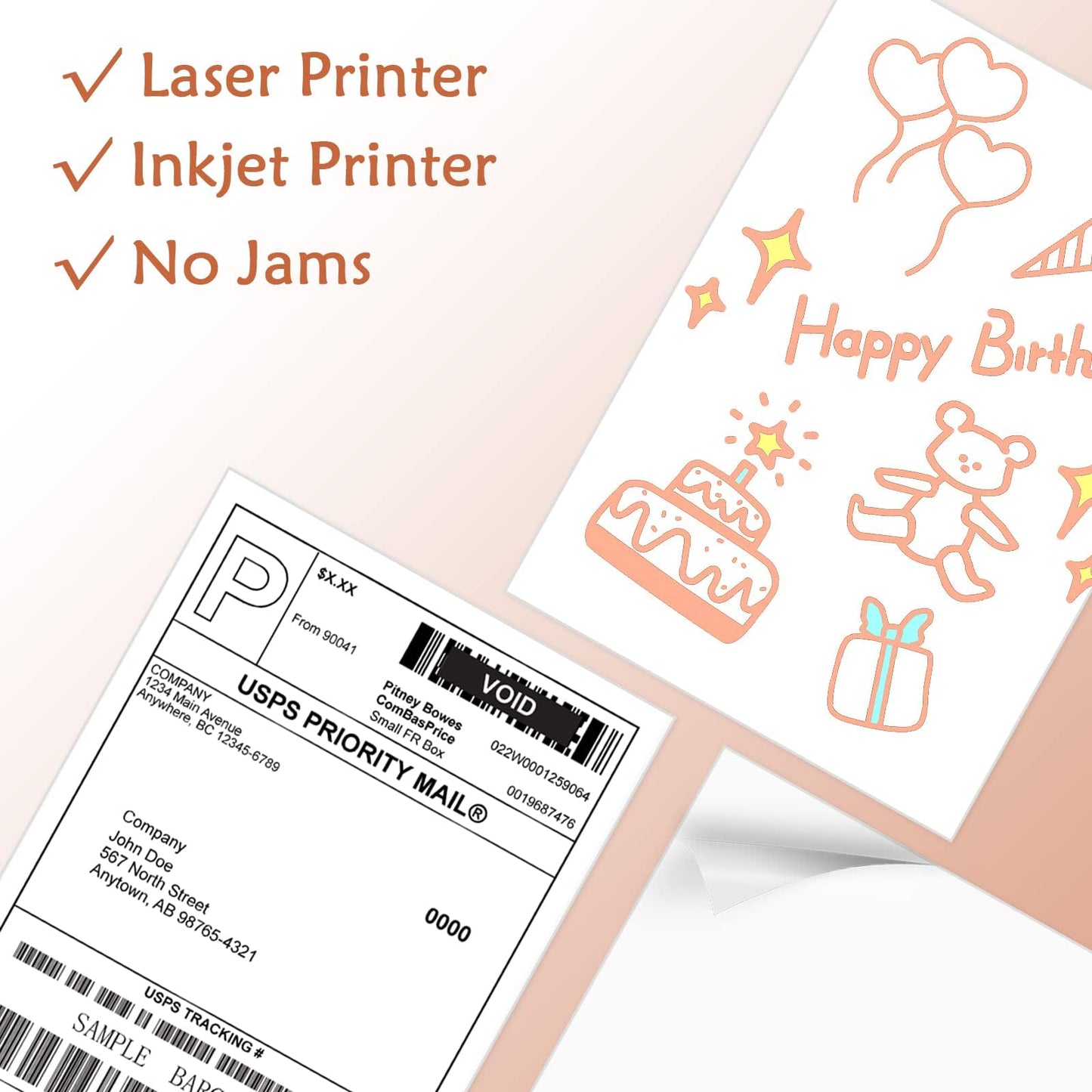 9527 Product 100 Sheets Sticker Labels 8-1/2" x 11" Shipping Address Labels for Laser/Ink Jet Printer,100 Labels.