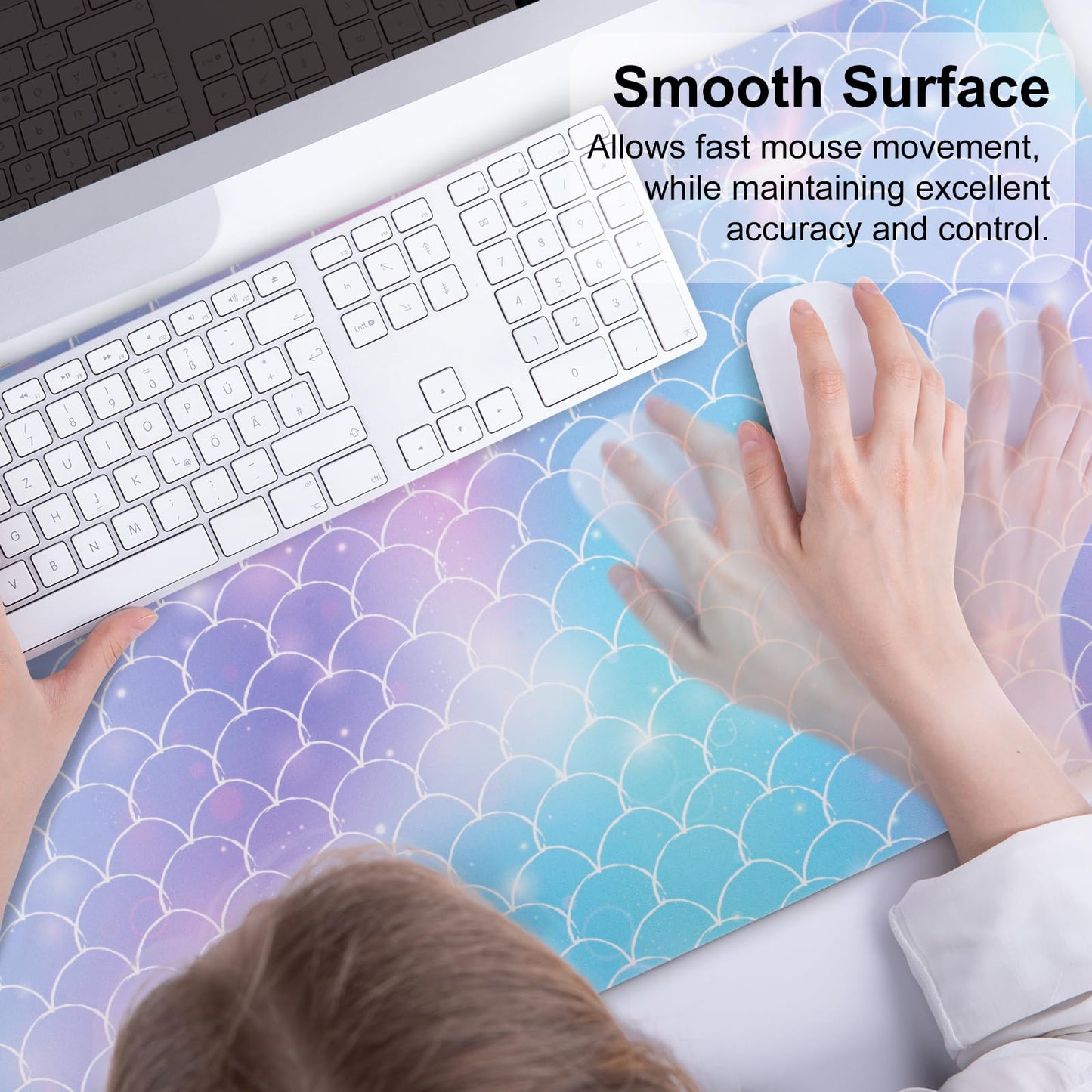QIYI Multifunctional Office Desk Pad, Water-Resistant PU Leather Mouse Pad, Home Décor Large Desk Organizer Mat, Non Slip Base Writing Pads for Home & Office 31.5" x 15.7" - Mermaid Scales