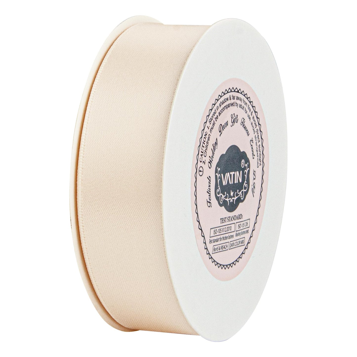 VATIN 1 inch Cream Double Faced Polyester Satin Ribbon -Continuous 25 Yard Spool, Perfect for Wedding, Wreath, Baby Shower,Packing and Other Projects