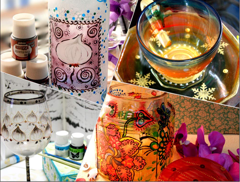 JINZLO Stain Waterproof Acrylic Glass Paint, Translucent Colors Paint With Brush