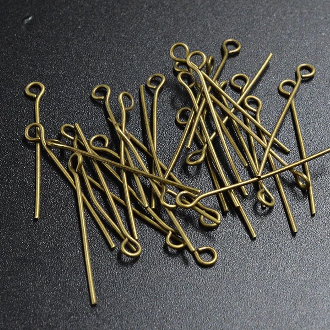 200pcs 30mm Eye Pins (Wire 0.8mm/0.03 inch/20 Gauge) Antique Bronze Plated Brass for Jewelry Beading Craft Making CF153-30