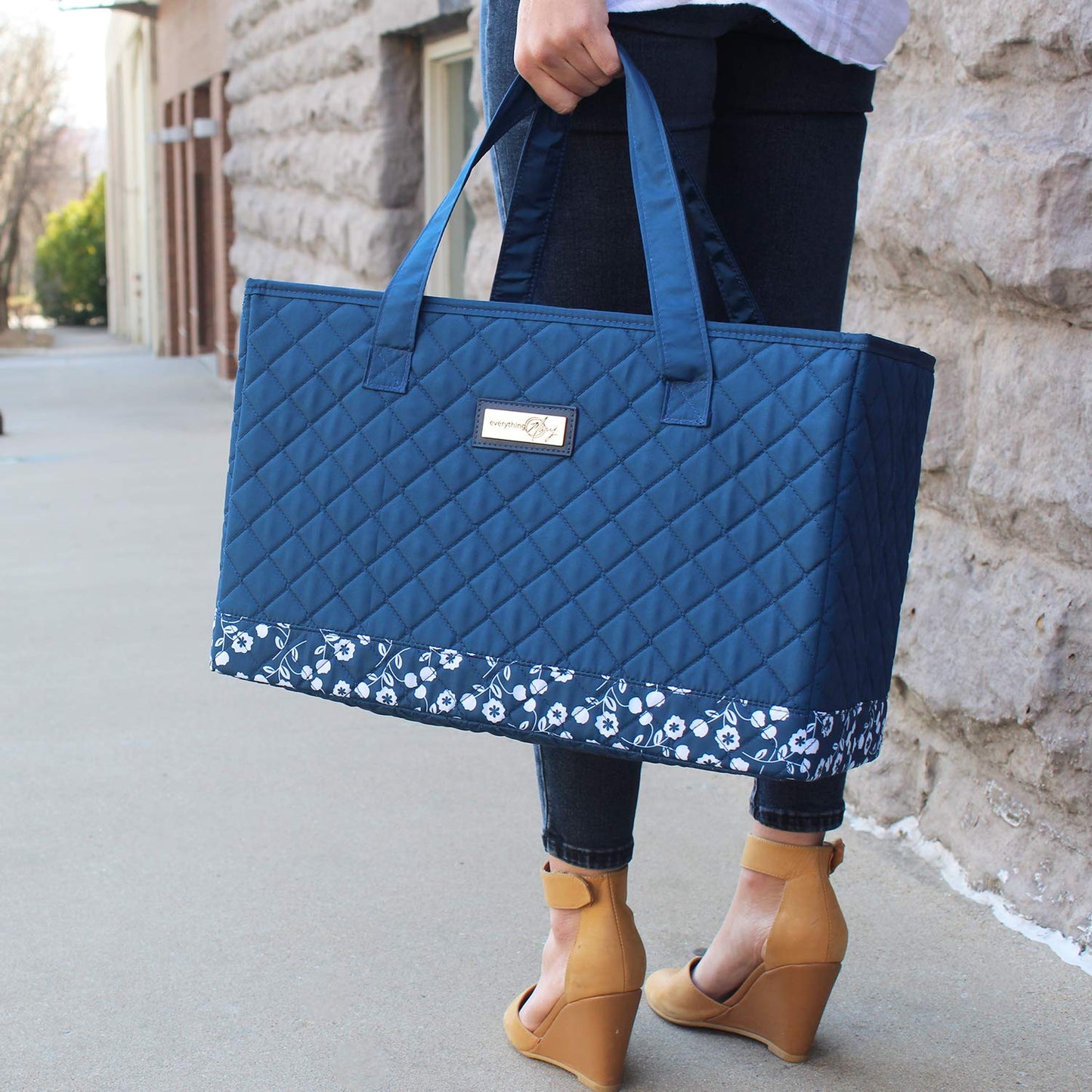 Everything Mary Universal Sewing Machine Carrying Case, Blue - Portable Tote Cover Bag for Brother, Singer & Most Machines - Supply Organizer for Crafts, Nursing, & Medical