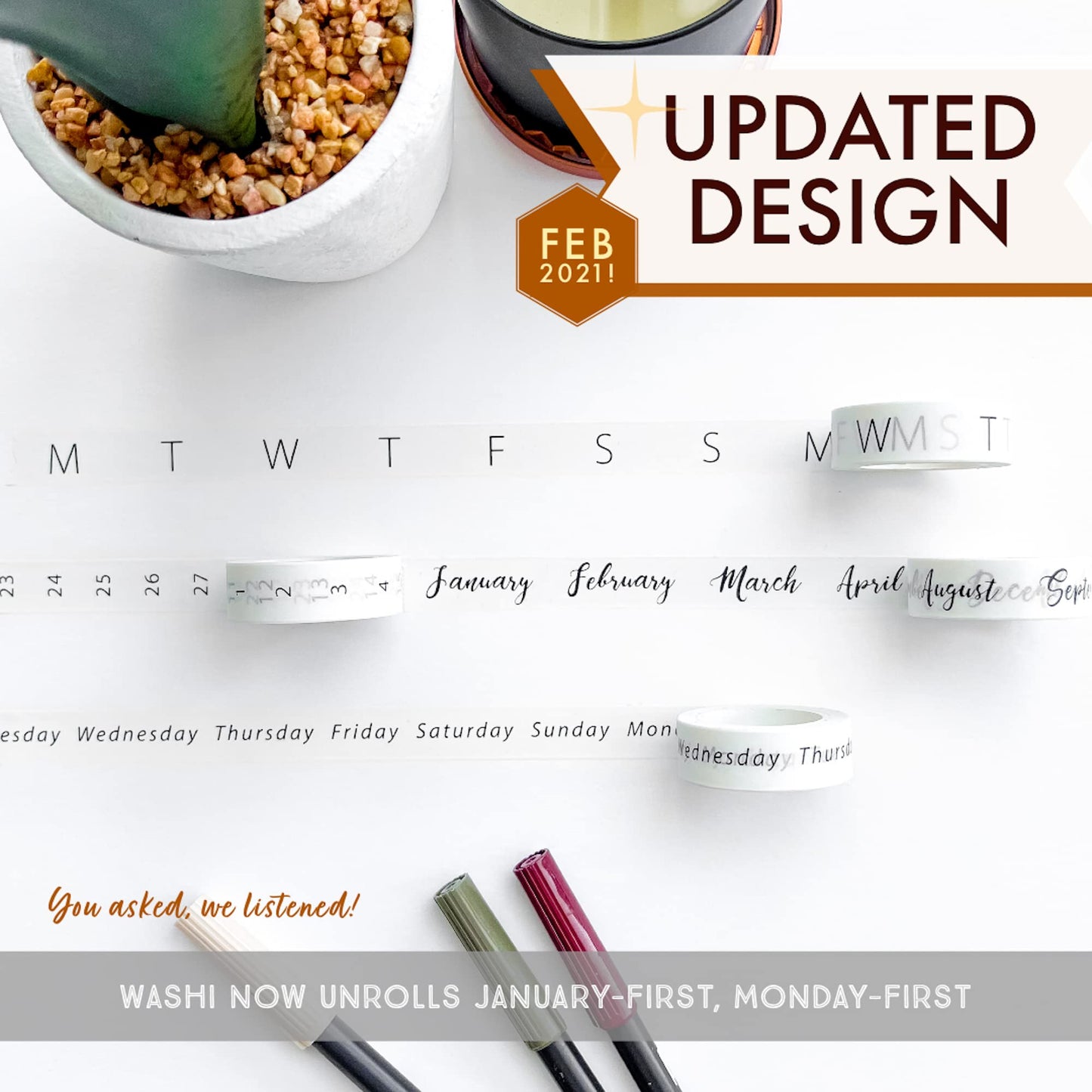 Crafty Giraffe Co. Calendar Washi Tape Set - 4 Sizes 35mm 15mm 10mm 5mm, Decorative Patterned Masking Tape for Arts Crafts Bullet Journal & Planner (Set of 8)