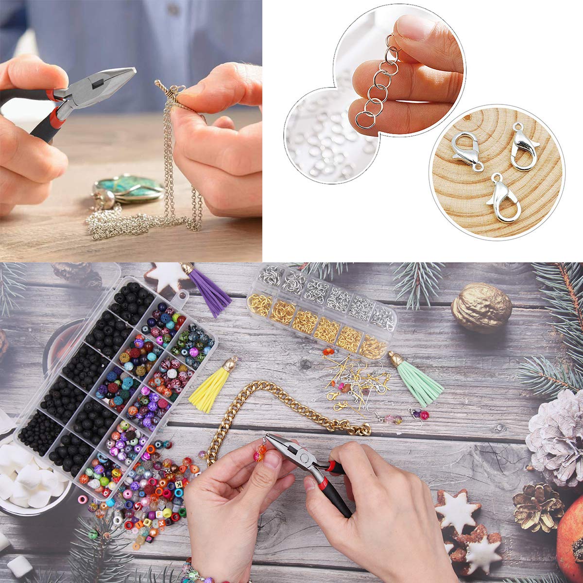 EuTengHao 1504Pcs Gold Open Jump Ring and Lobster Clasps Kit Jewelry Making Repair Supplies Kit with Jewelry Pliers Tweezers for Necklace Jewelry Making Repair (Gold)