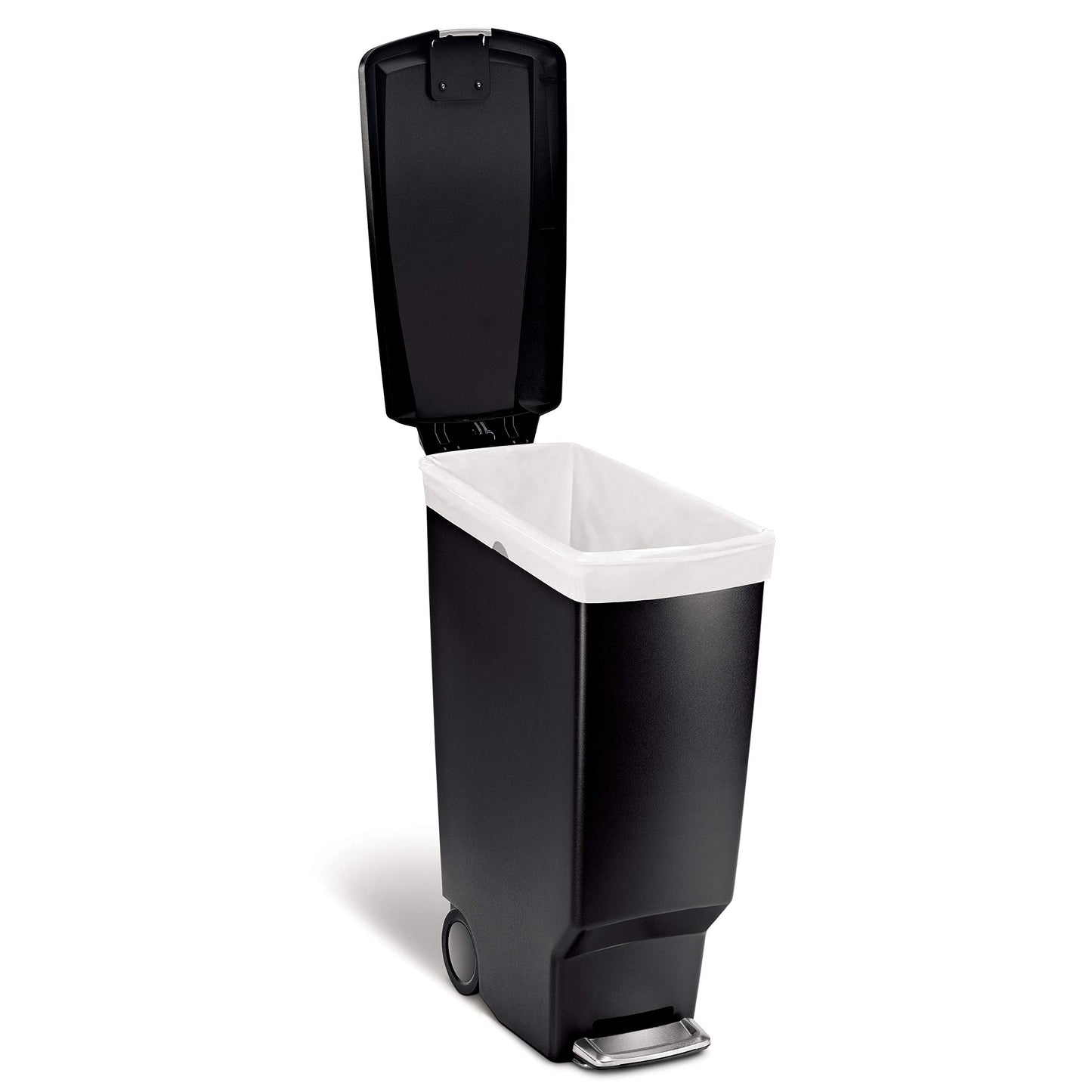 simplehuman 40 Liter / 10.6 Gallon Slim Kitchen Step Trash Can With Secure Slide Lock, Black Plastic