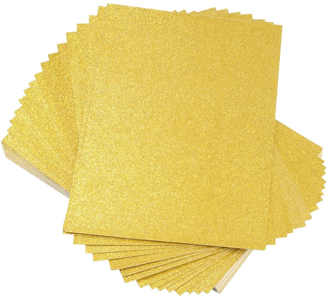 Gold Glitter Cardstock, 60Pcs Gold Glitter Paper for Cricut, Gold Card Stock for DIY Projects, Crafts, Scrapbook, Cake Topper, Birthday and Wedding Invitations, 250GSM, 12x8.5 inches