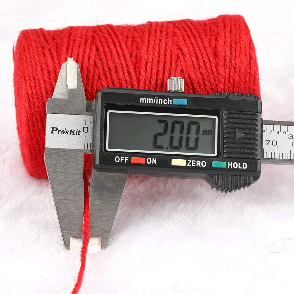 KINGLAKE 328 Feet Natural Jute Twine Best Arts Crafts Gift Twine Christmas Twine Durable Packing String,Red