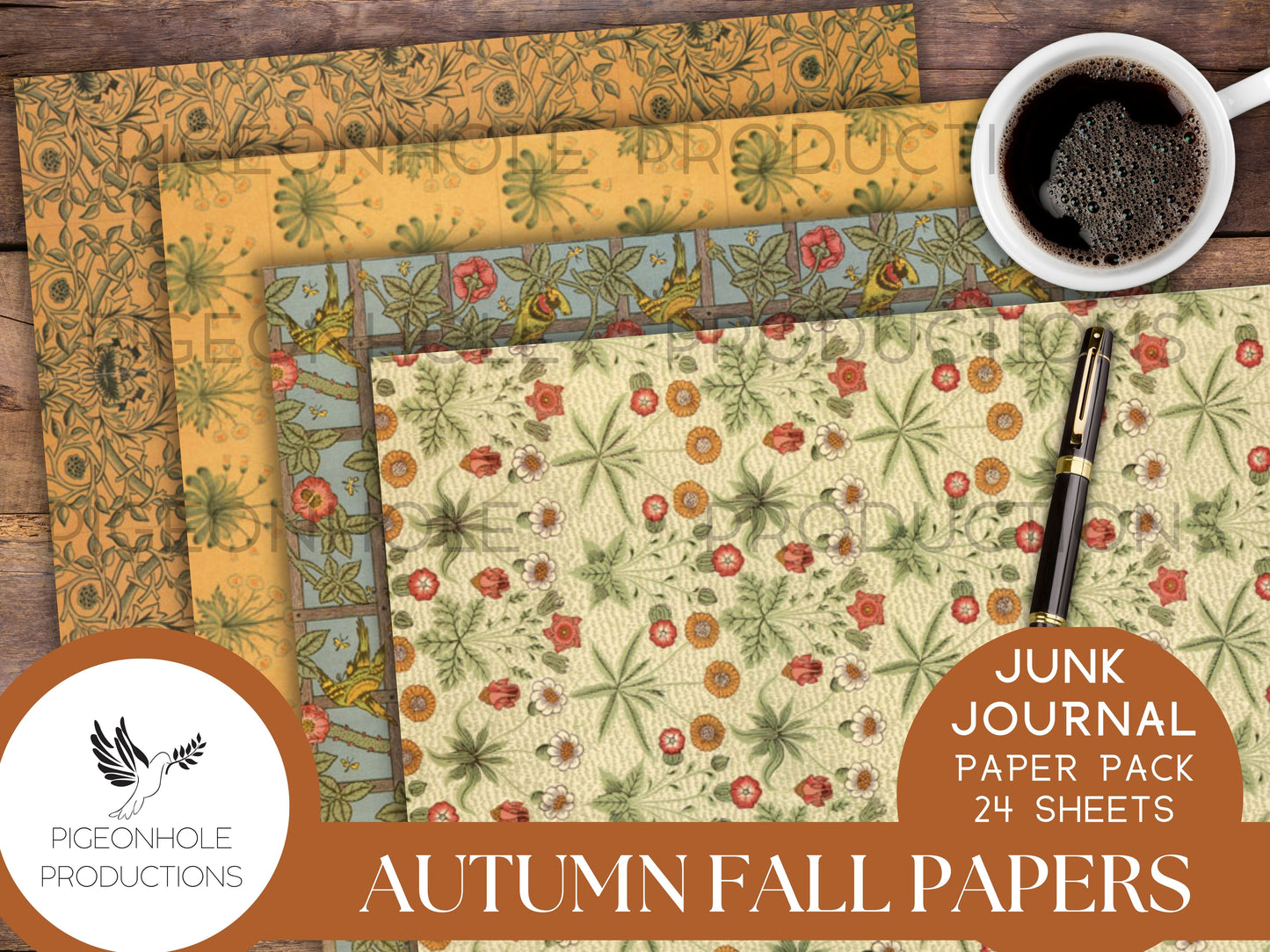 Autumn Fall Paper Pack, PRINTABLE, for junk journals and other paper crafts, beautiful traditional William Morris (1834-1896) warm papers