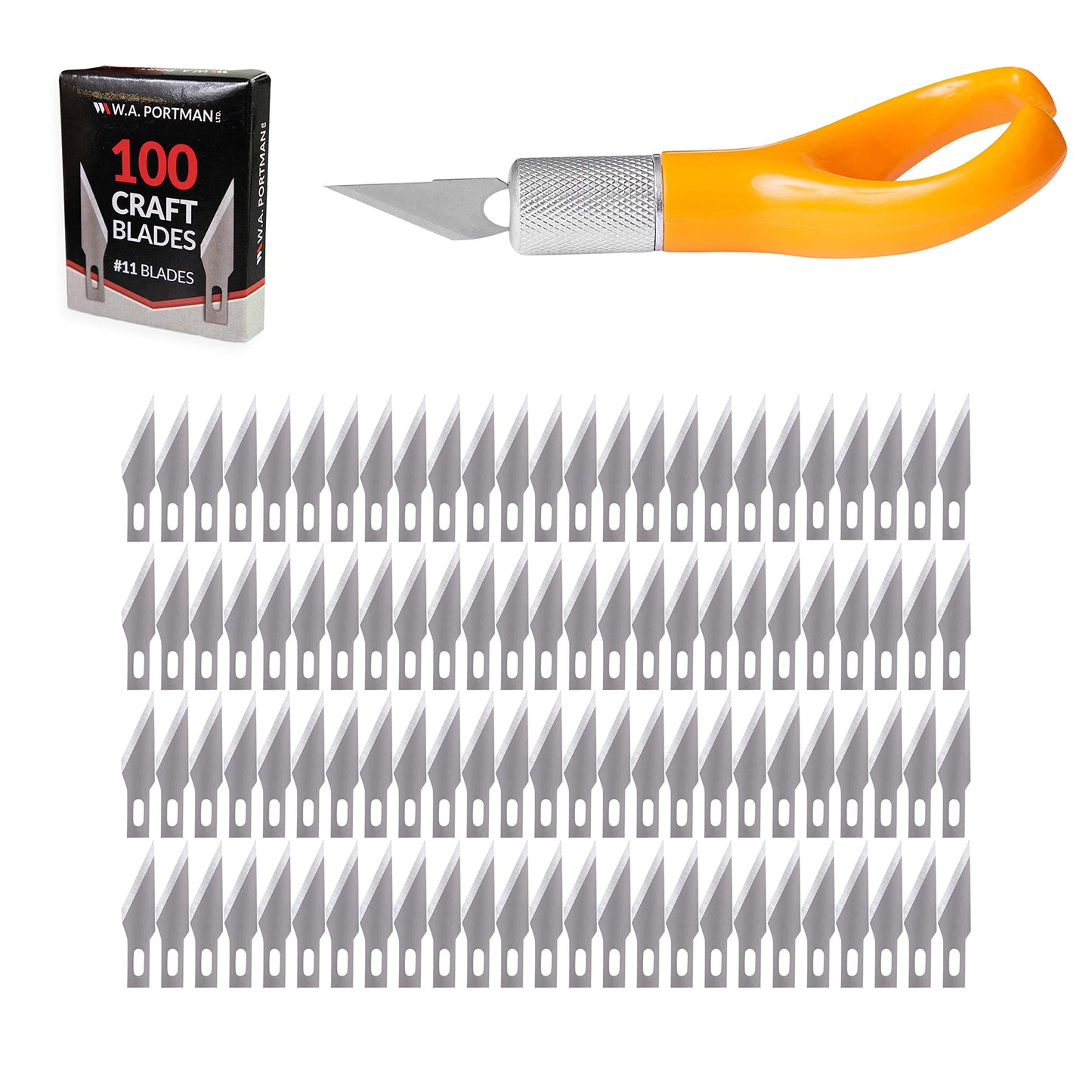 WA Portman Finger Tip Knife Set - Ergonomic Finger Blade Craft Knife Kit with 100#11 Replacement Blades - Precision Finger Knife for Crafts - Fingertip Blade & 100 Blades - Precision Knife Set
