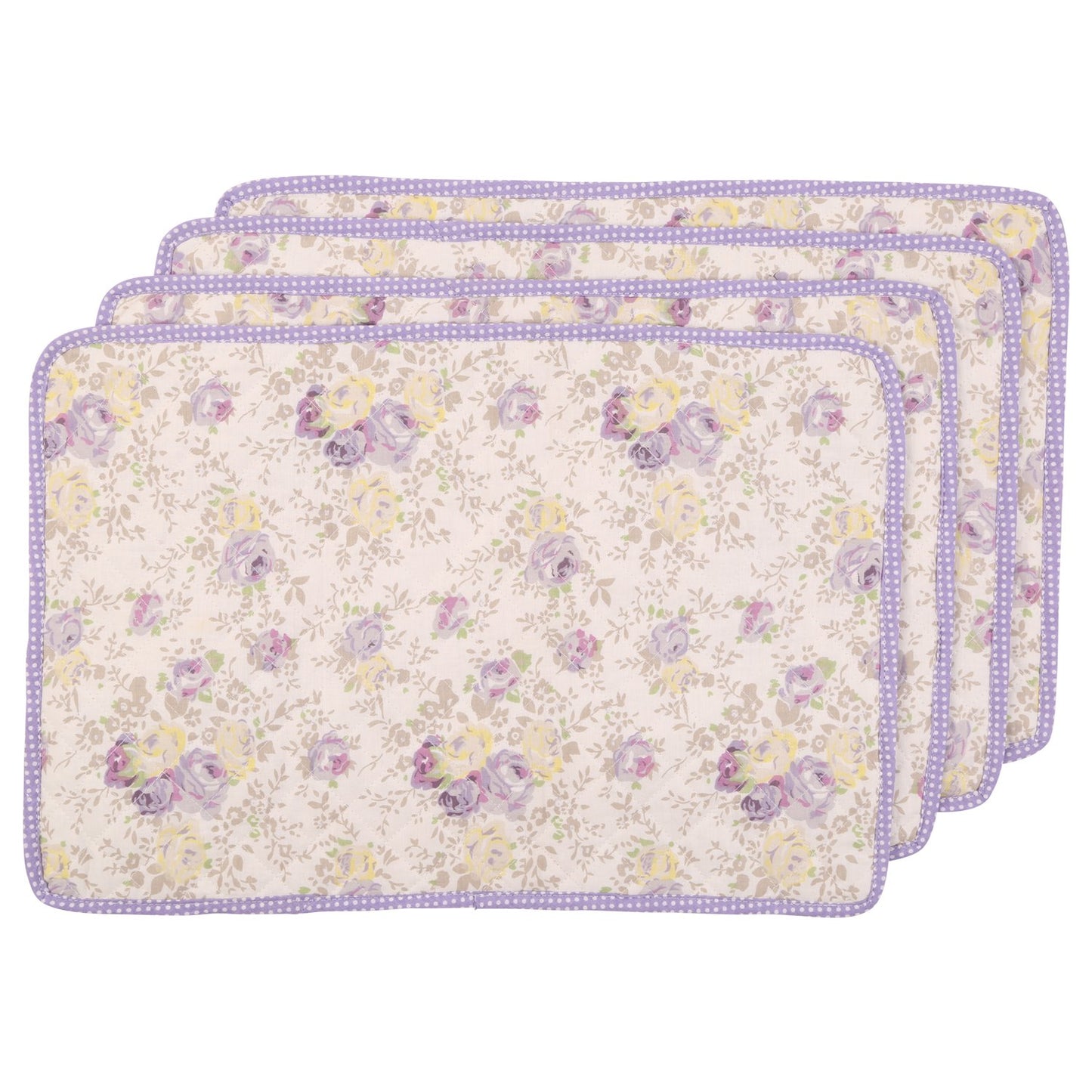 NEOVIVA Quilted Placemats for Dinner Table, Fabric Kitchen Mats for Dining, Set of 4, Floral Cloud Cream