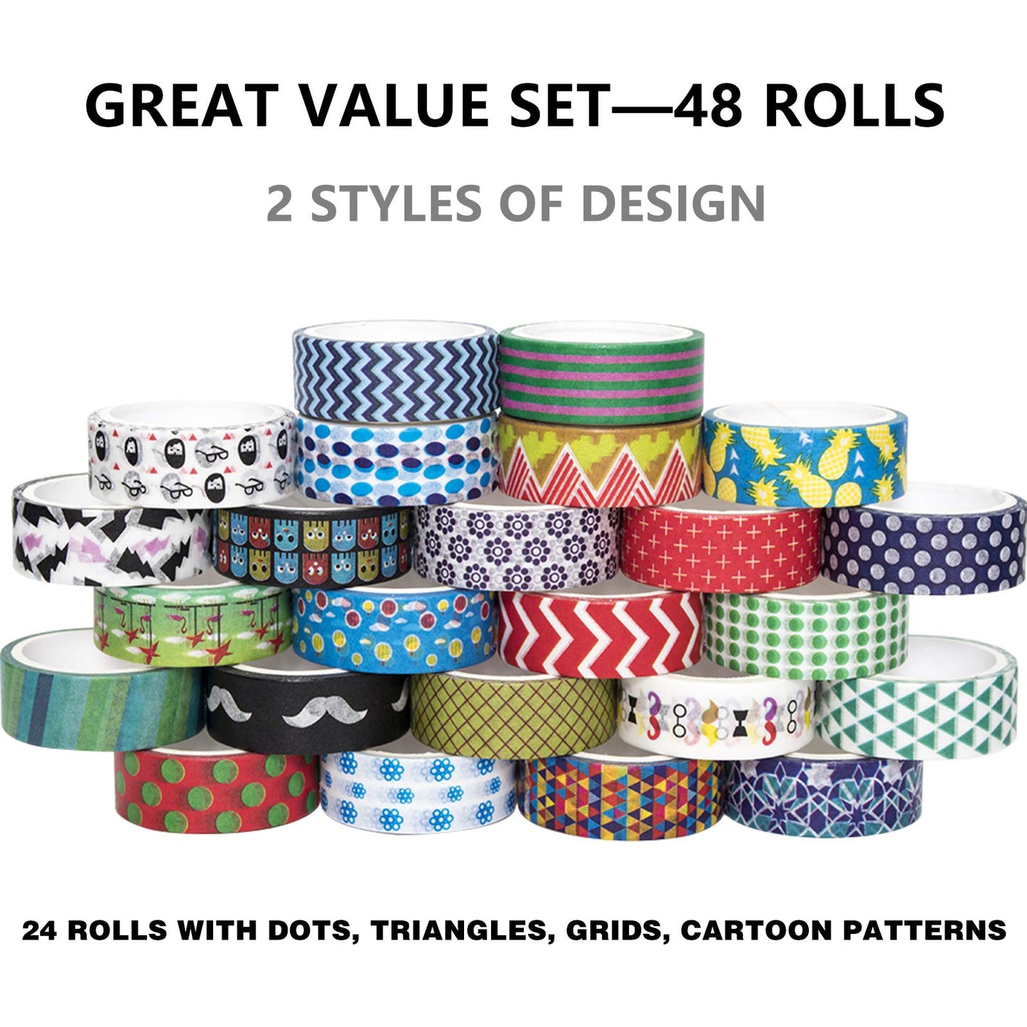 MOOKER Washi Tape Set of 48 Rolls,Decorative Washi Masking Tape Set for DIY Crafts and Gift Wrapping