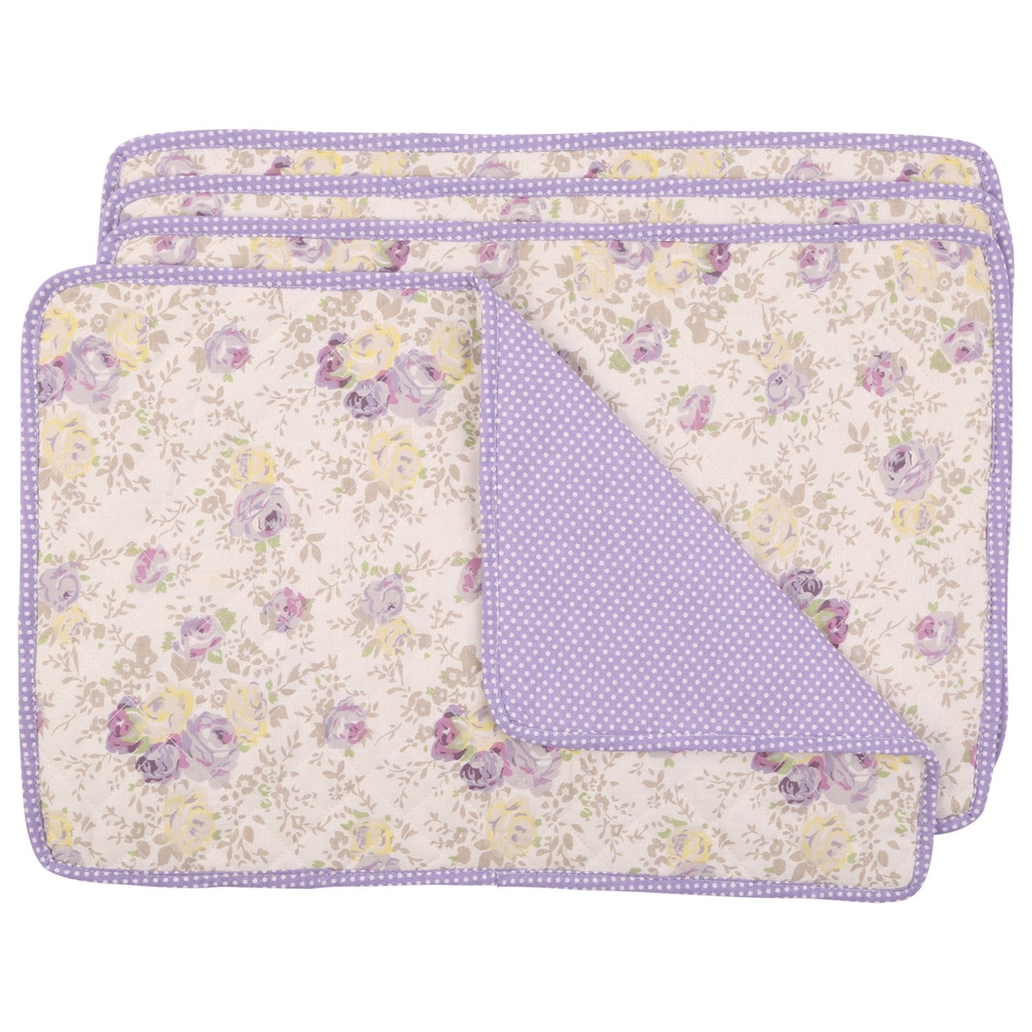 NEOVIVA Quilted Placemats for Dinner Table, Fabric Kitchen Mats for Dining, Set of 4, Floral Cloud Cream