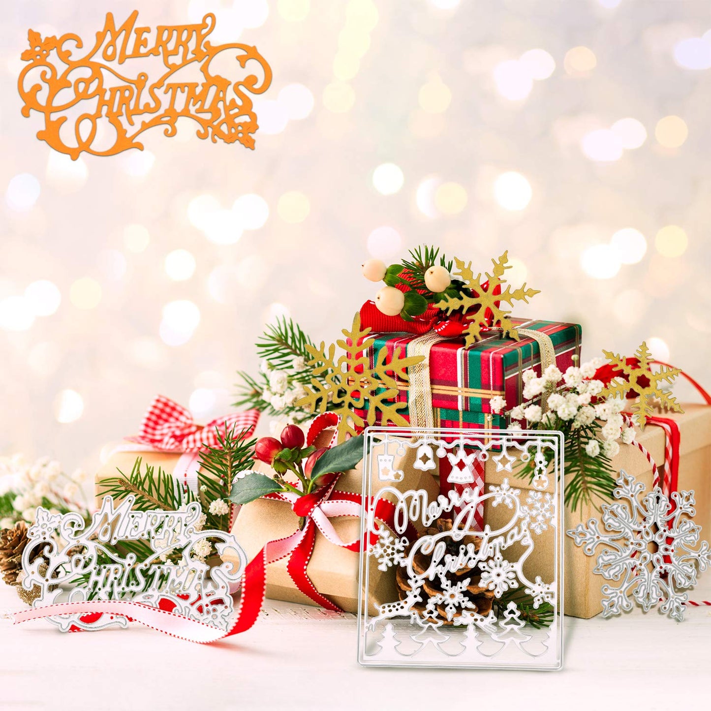 8 Pieces Christmas Tree Snowflake Cutting Dies Christmas Metal Stencils for DIY Scrapbook Card Making Supplies