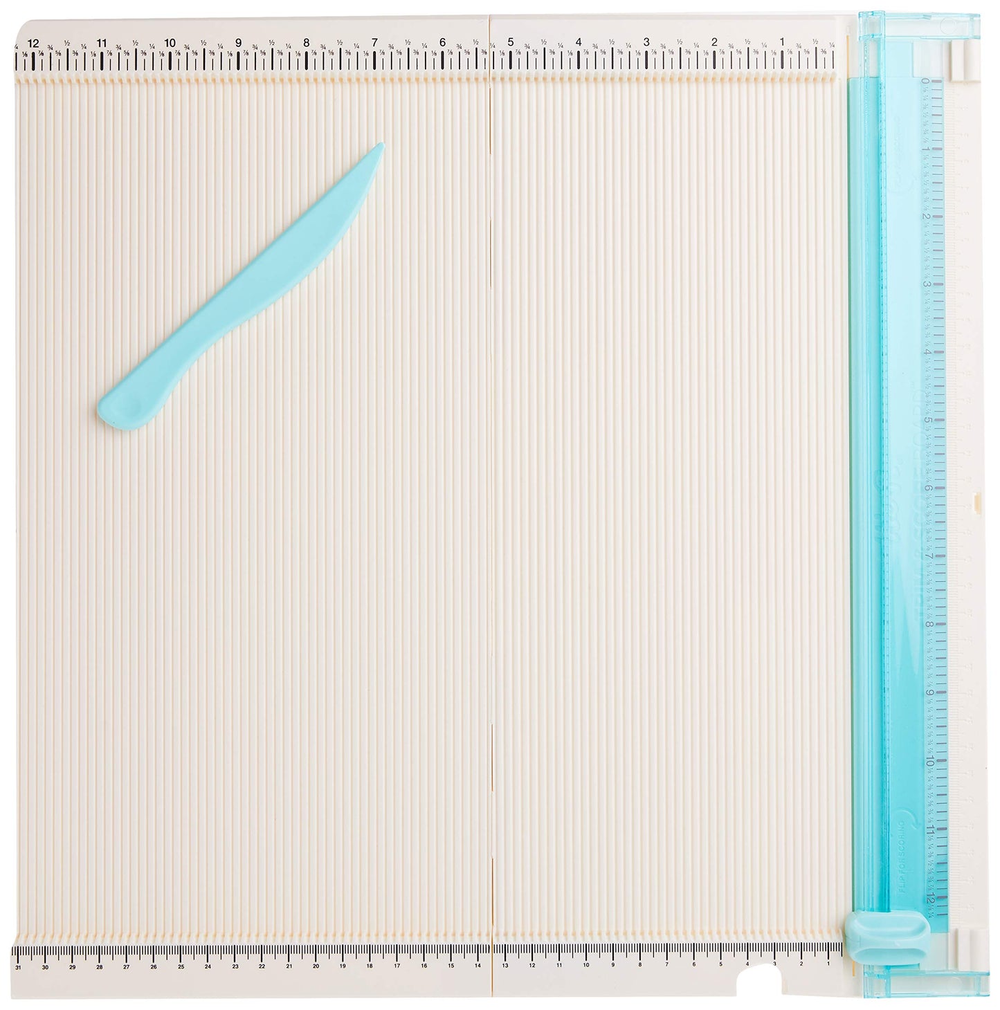 We R Memory Keepers Trim and Score Board, Includes 12x12 Inch Board and One Scoring Tool, Cuts Large Scrapbook Pages, Small Embellishments, Sturdy Locking, Precise Blades, with Storage Compartment