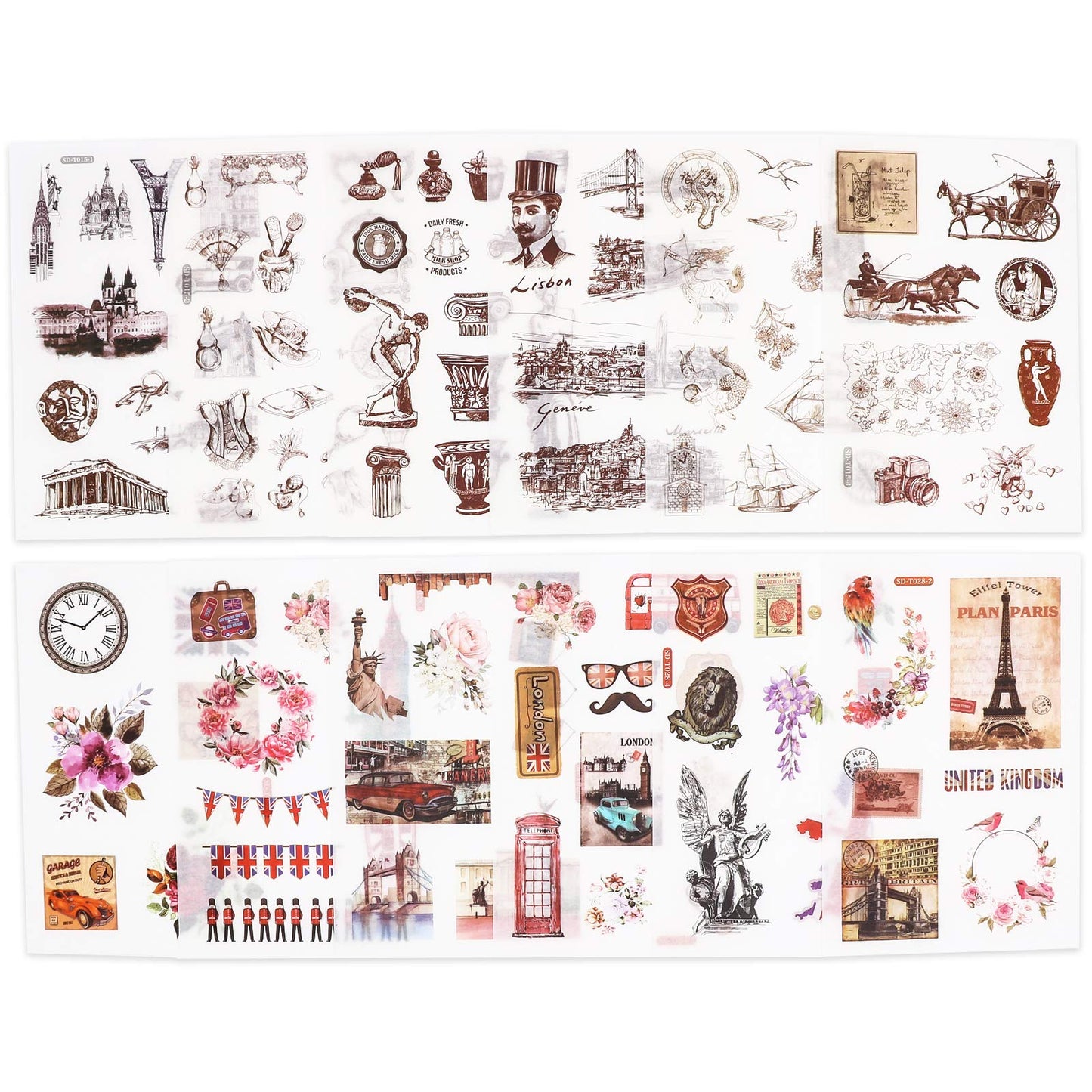 Knaid Vintage Stickers Set - Decorative Sticker for Scrapbooking, Kid DIY Arts Crafts, Album, Bullet Journaling, Junk Journal, Planners, Calendars and Notebook